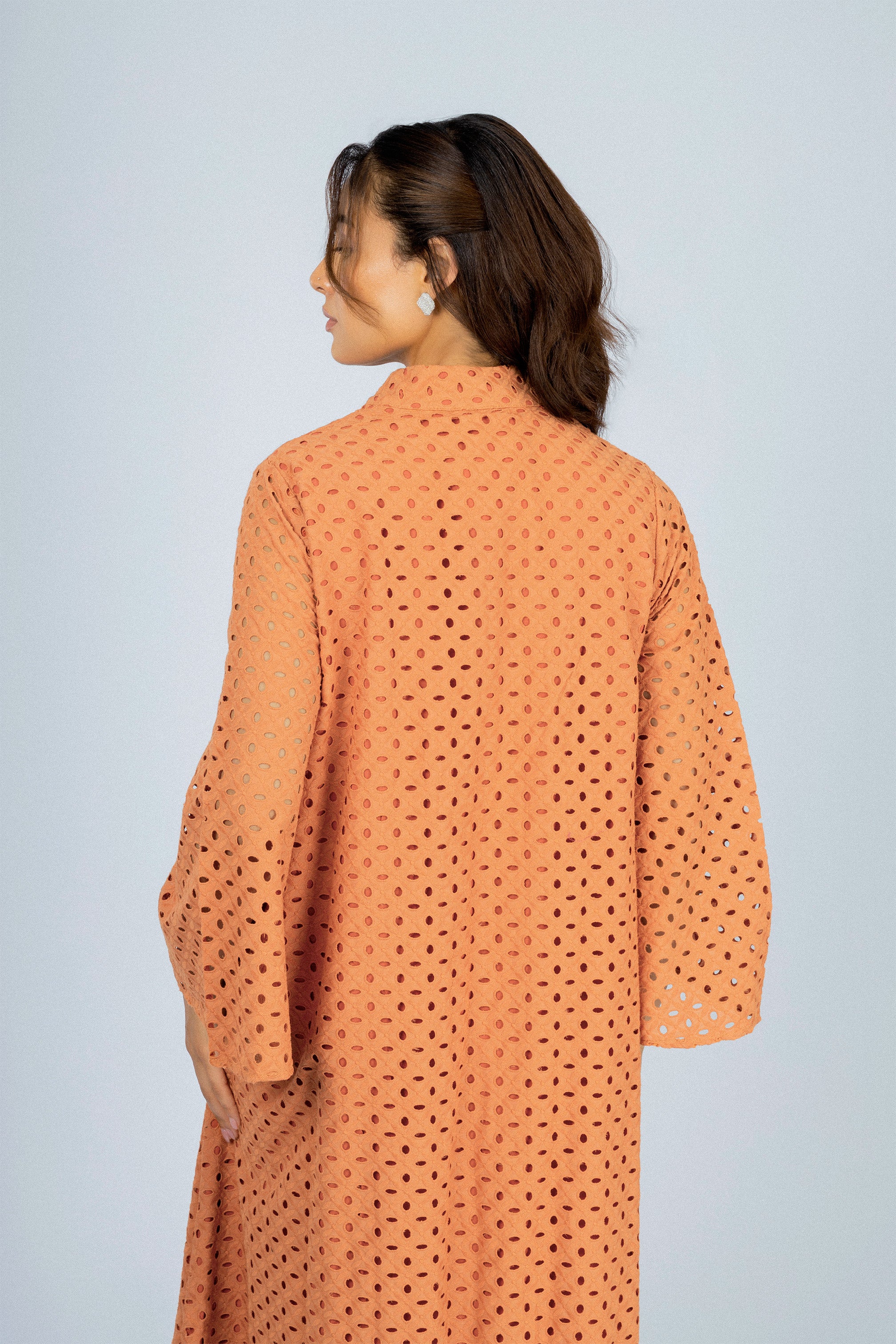 Jacquard Orange Midi Casual Dress