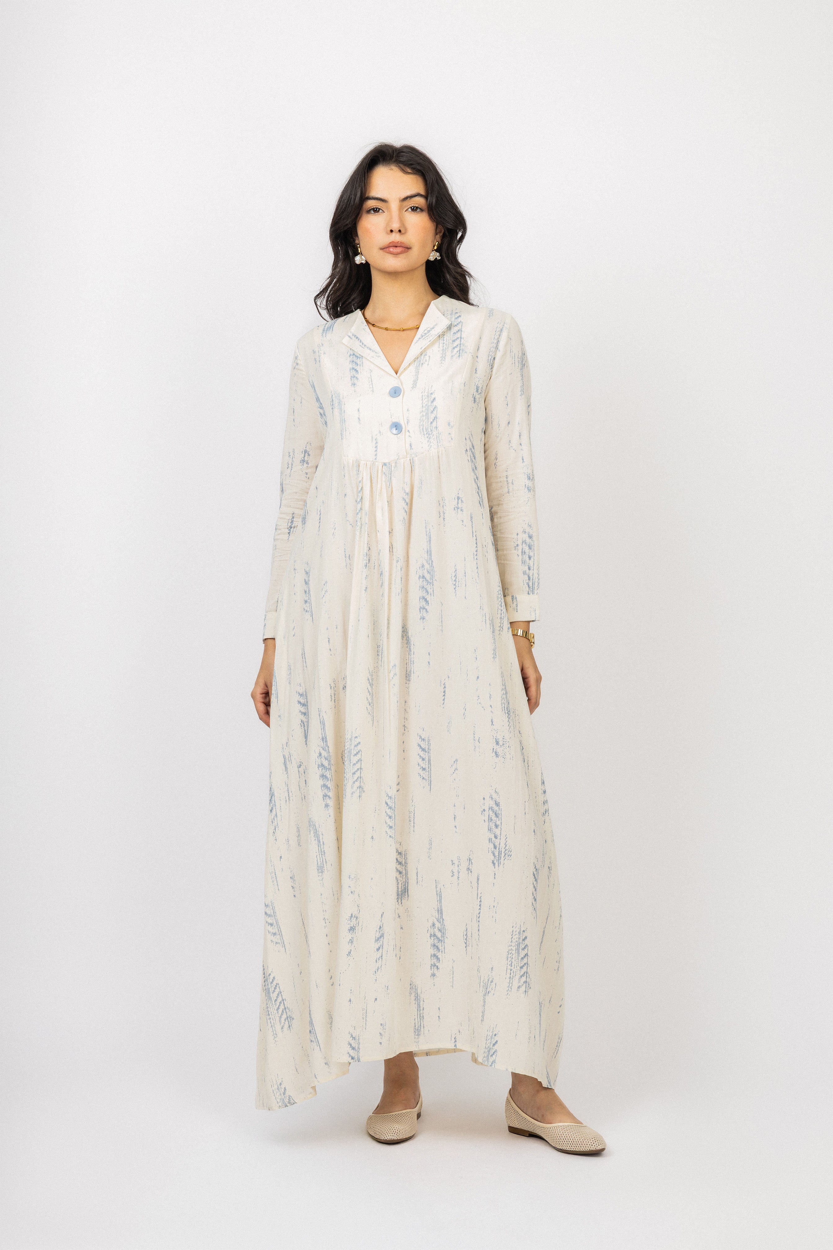 Light Blue Printed Twill Maxi Dress