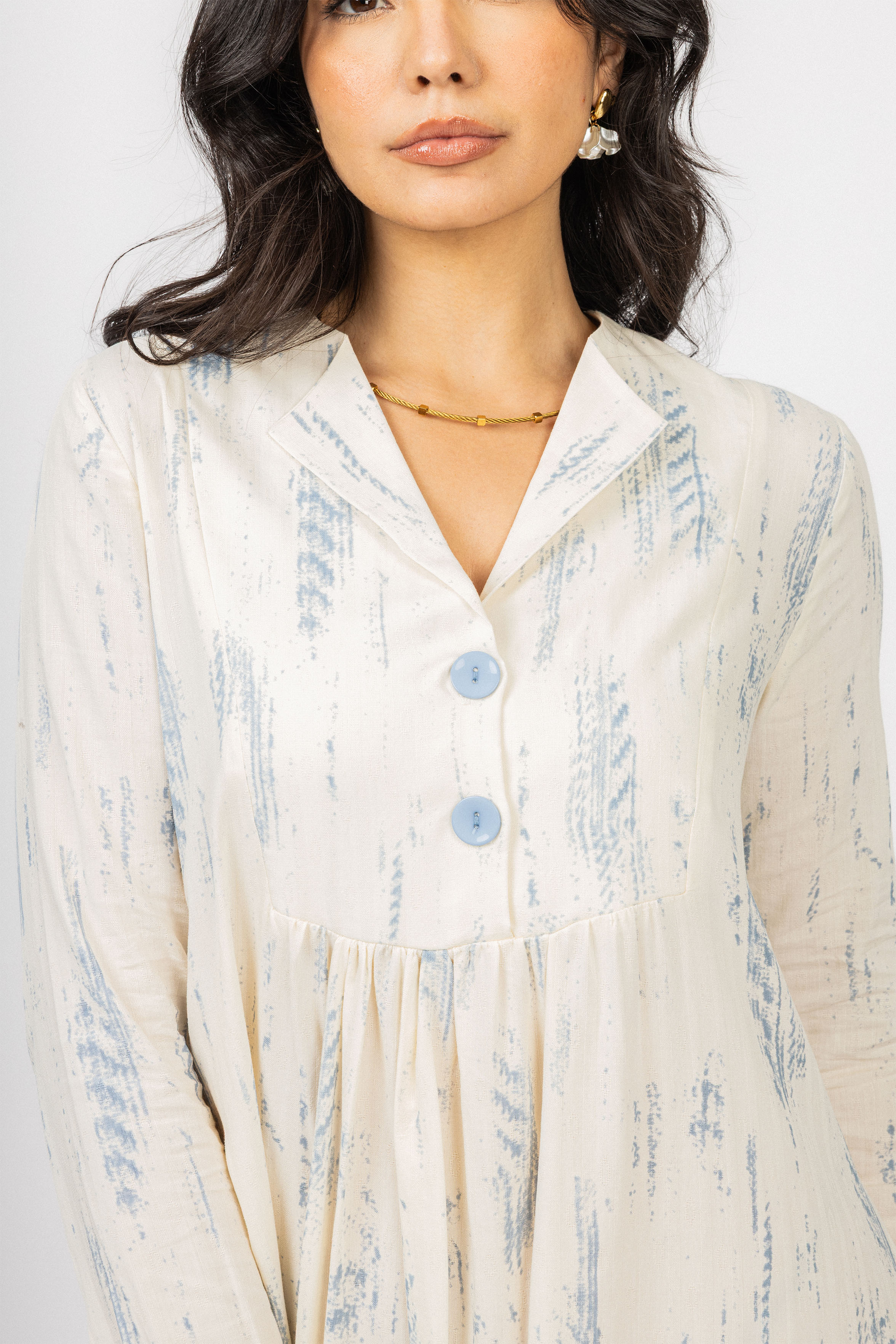 Light Blue Printed Twill Maxi Dress