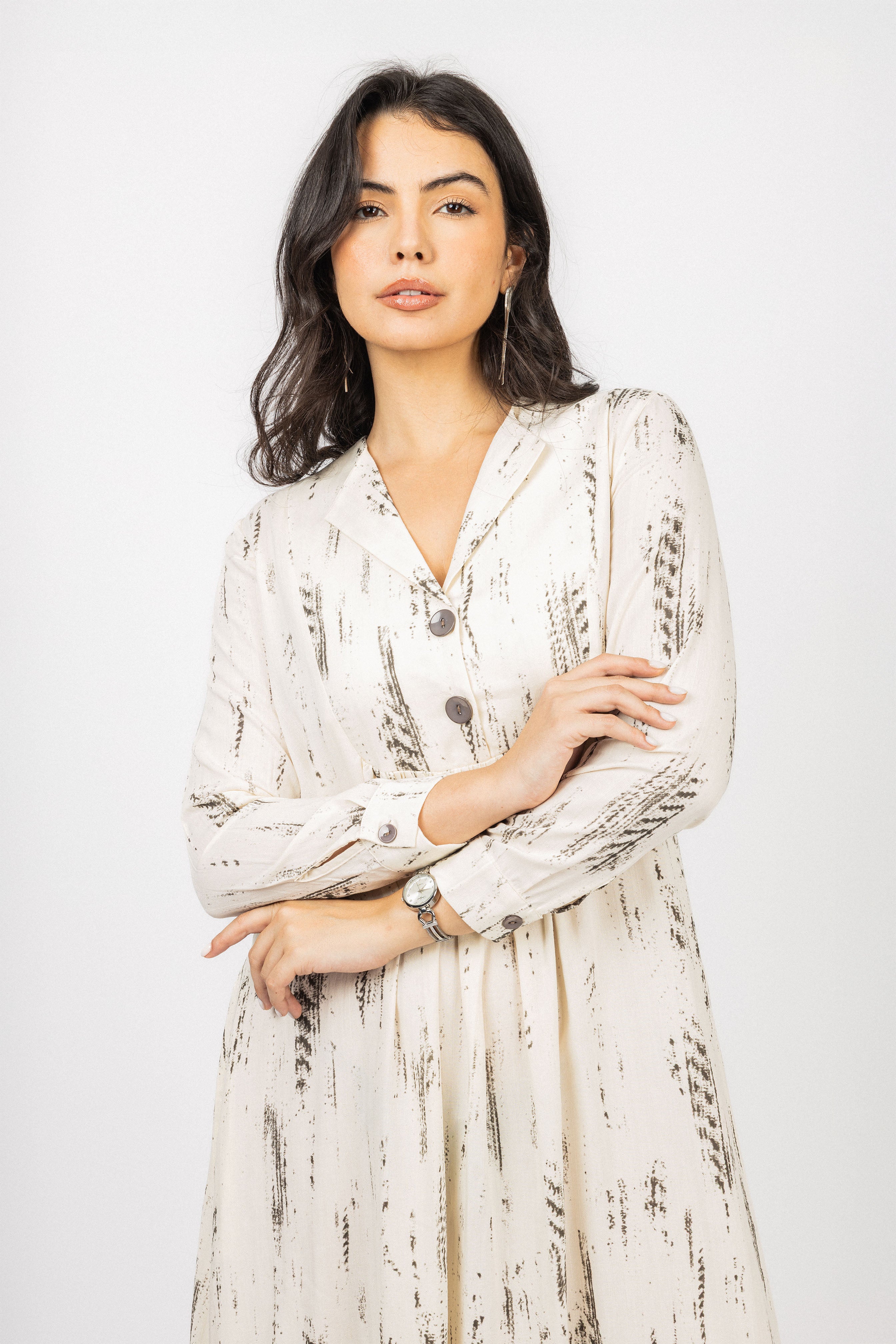 Dark Gray Printed Twill Maxi Dress