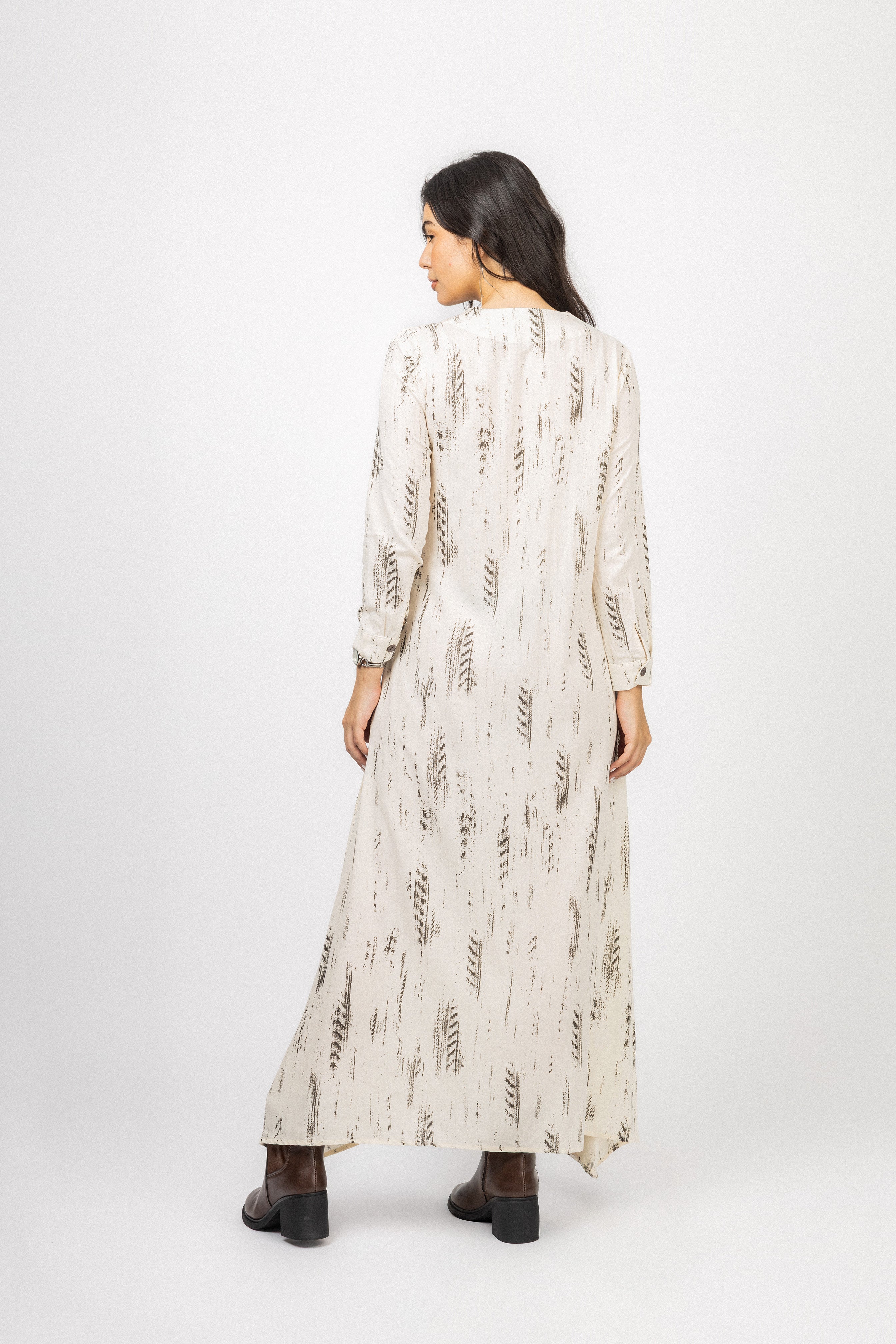 Dark Gray Printed Twill Maxi Dress