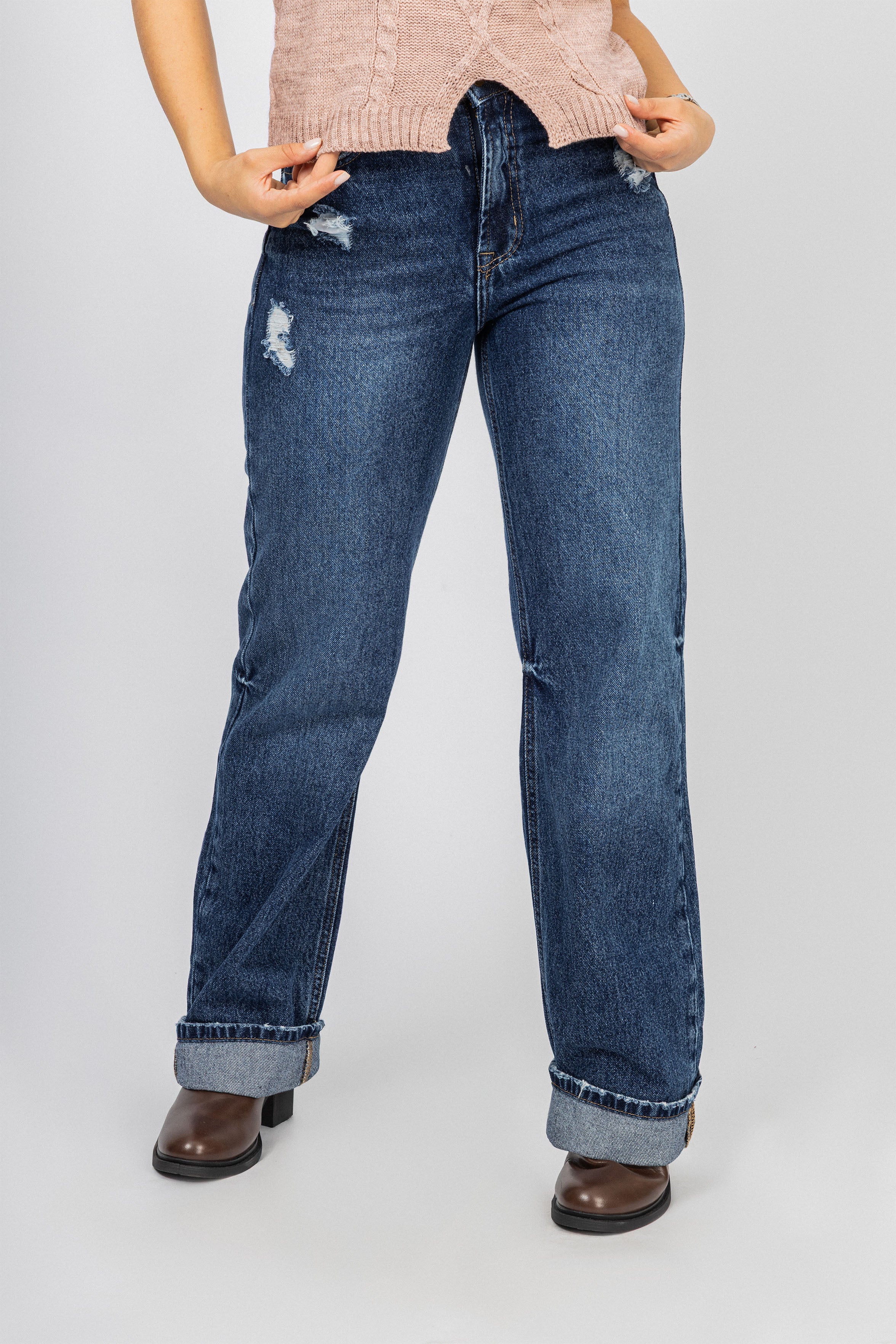Medium Dark Blue Washed Straight Jeans