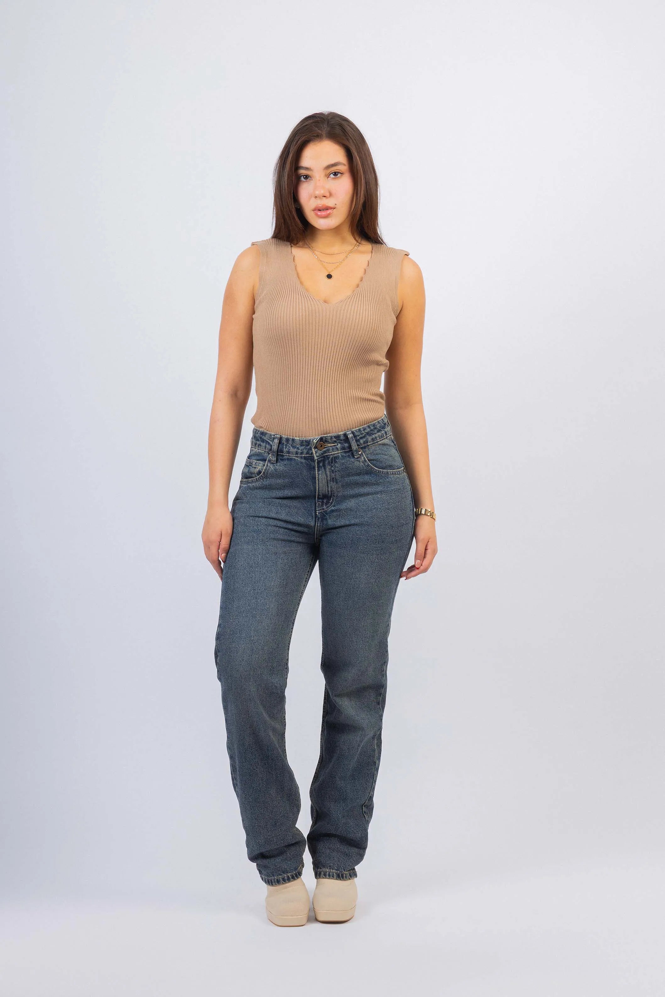 Vintage Style Blue wash Straight Jeans