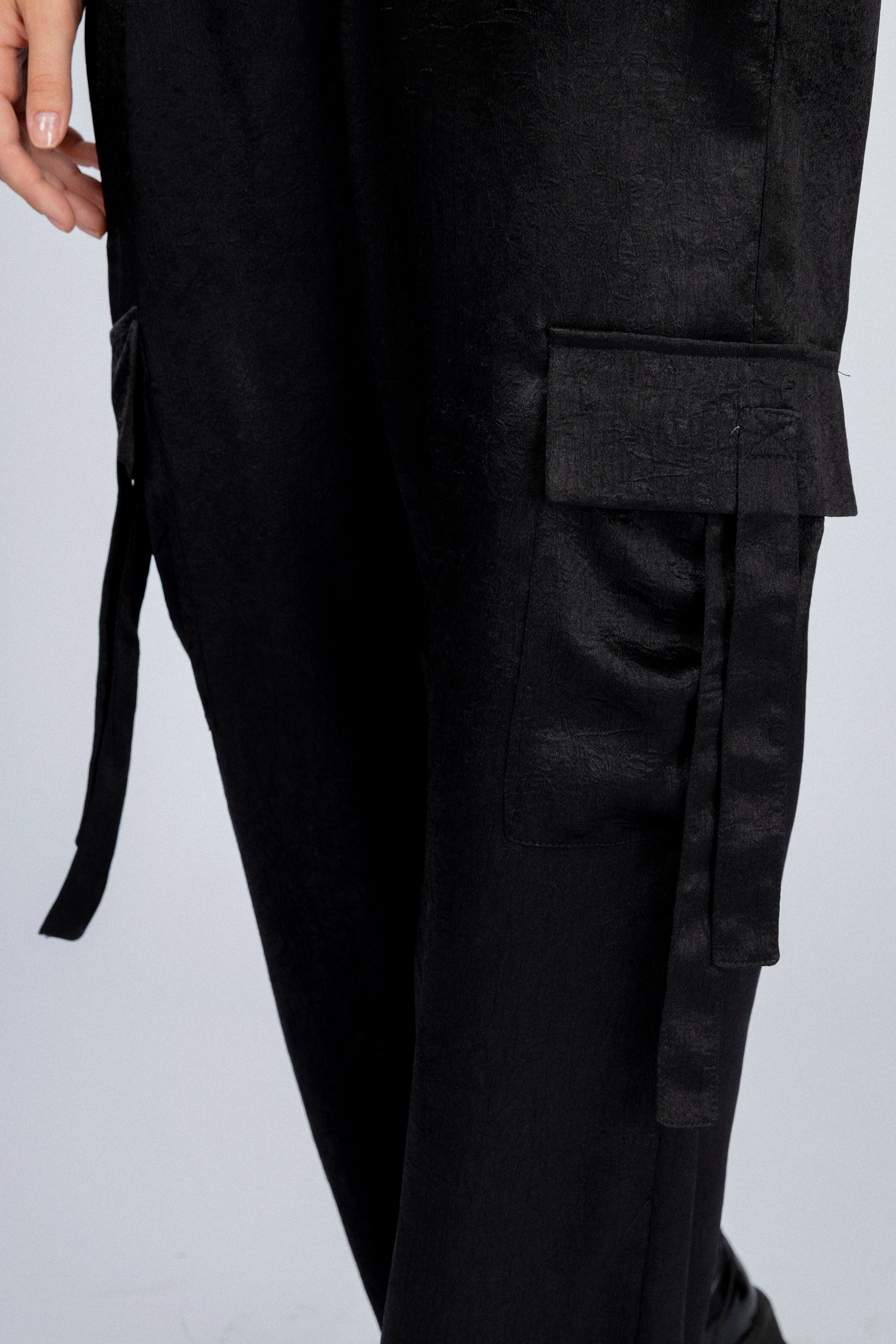 Women's Black Satin Cargo pants