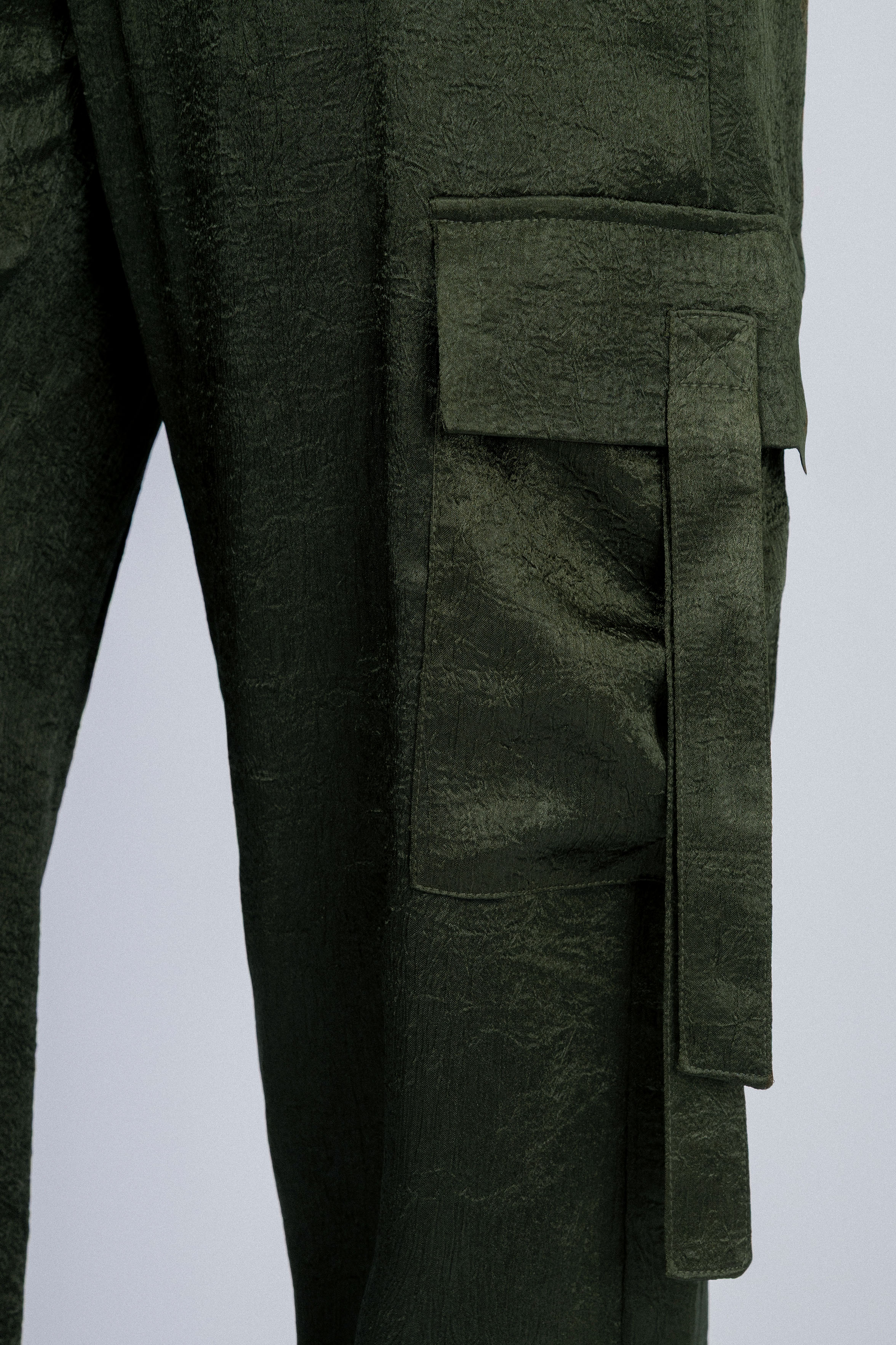 Women's Dark green Satin Cargo pants