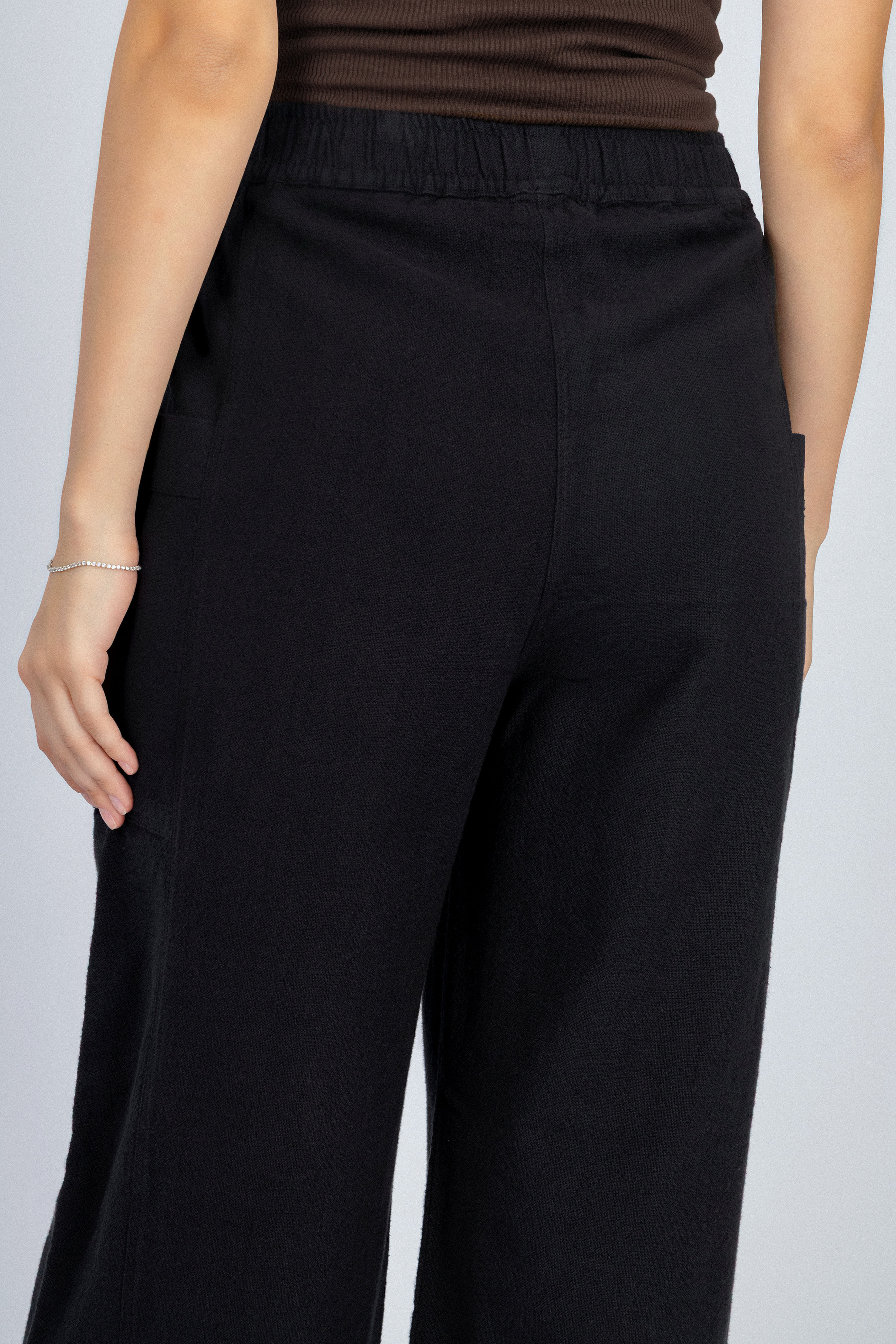Wide Leg Black Linen Look Pant