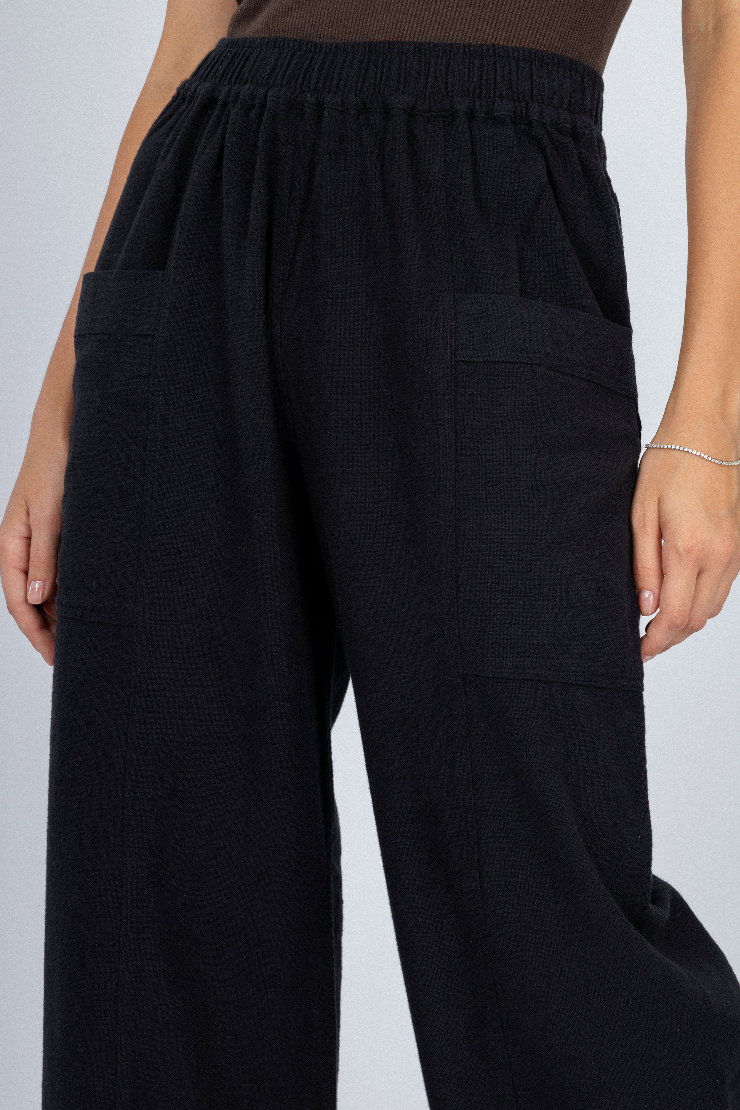 Wide Leg Black Linen Look Pant