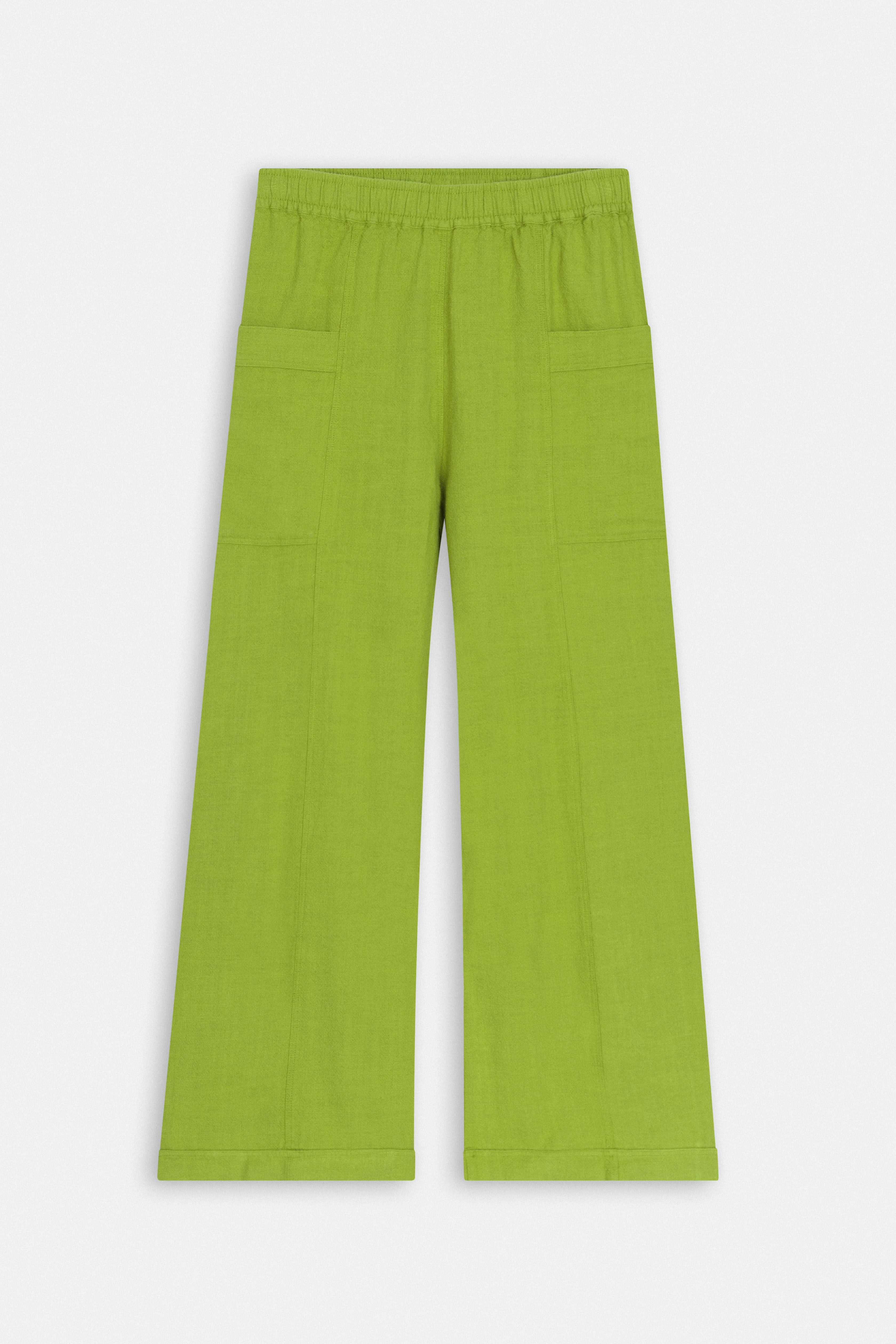 Wide Leg Green Linen Look Pant
