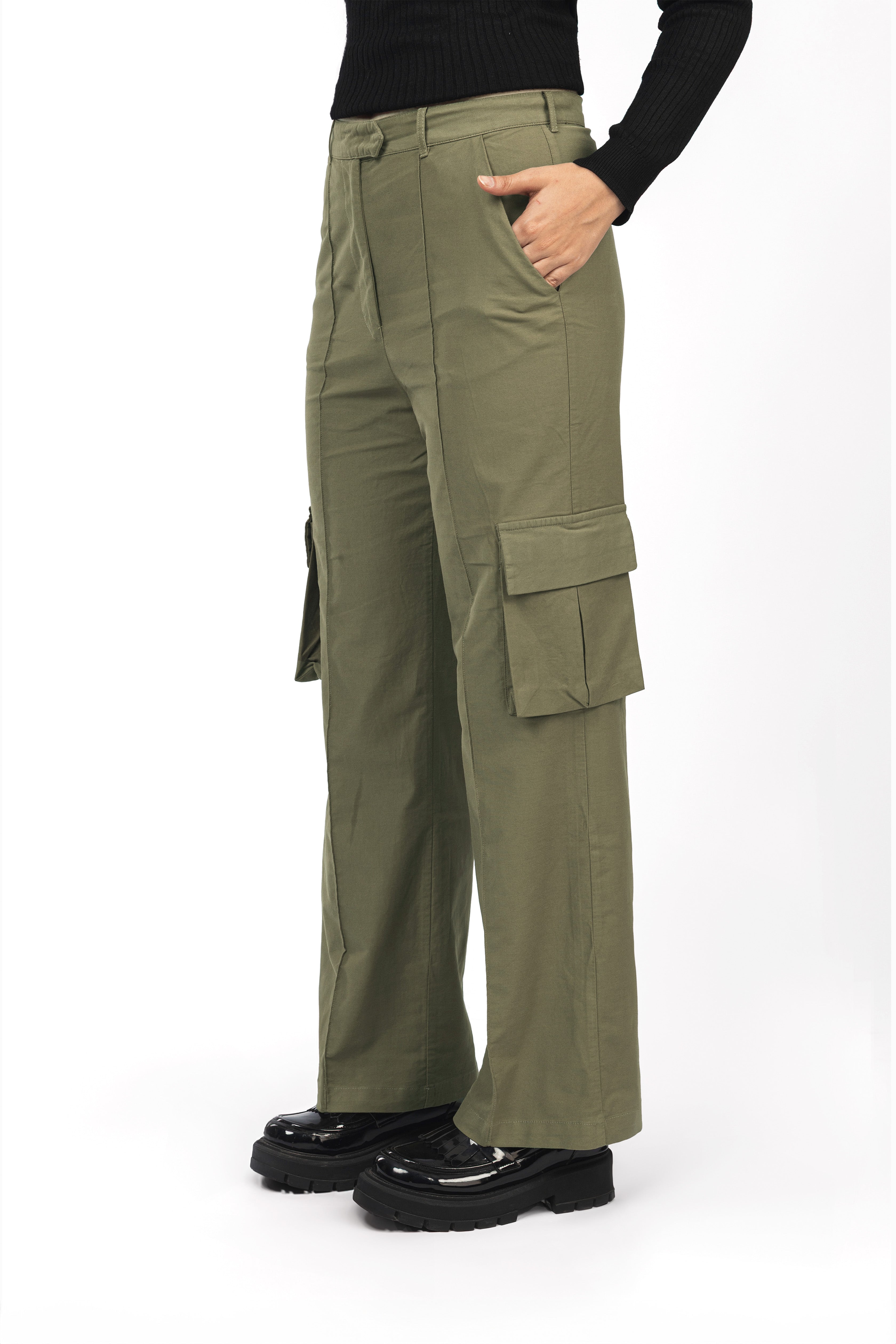 Dark Green Gabardine Cargo pants