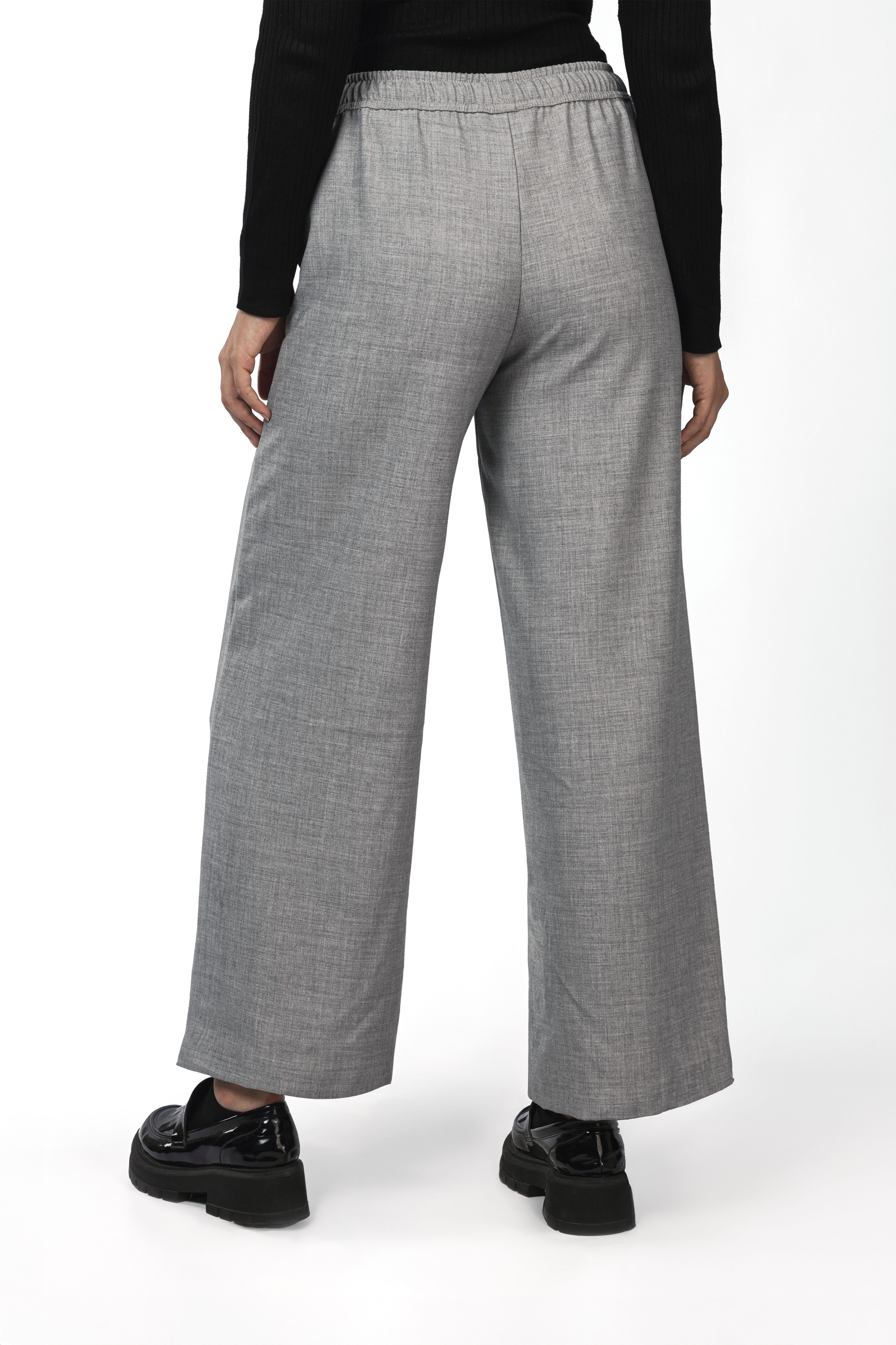 Gray Heathered Laced-Up Wide-Leg Pants