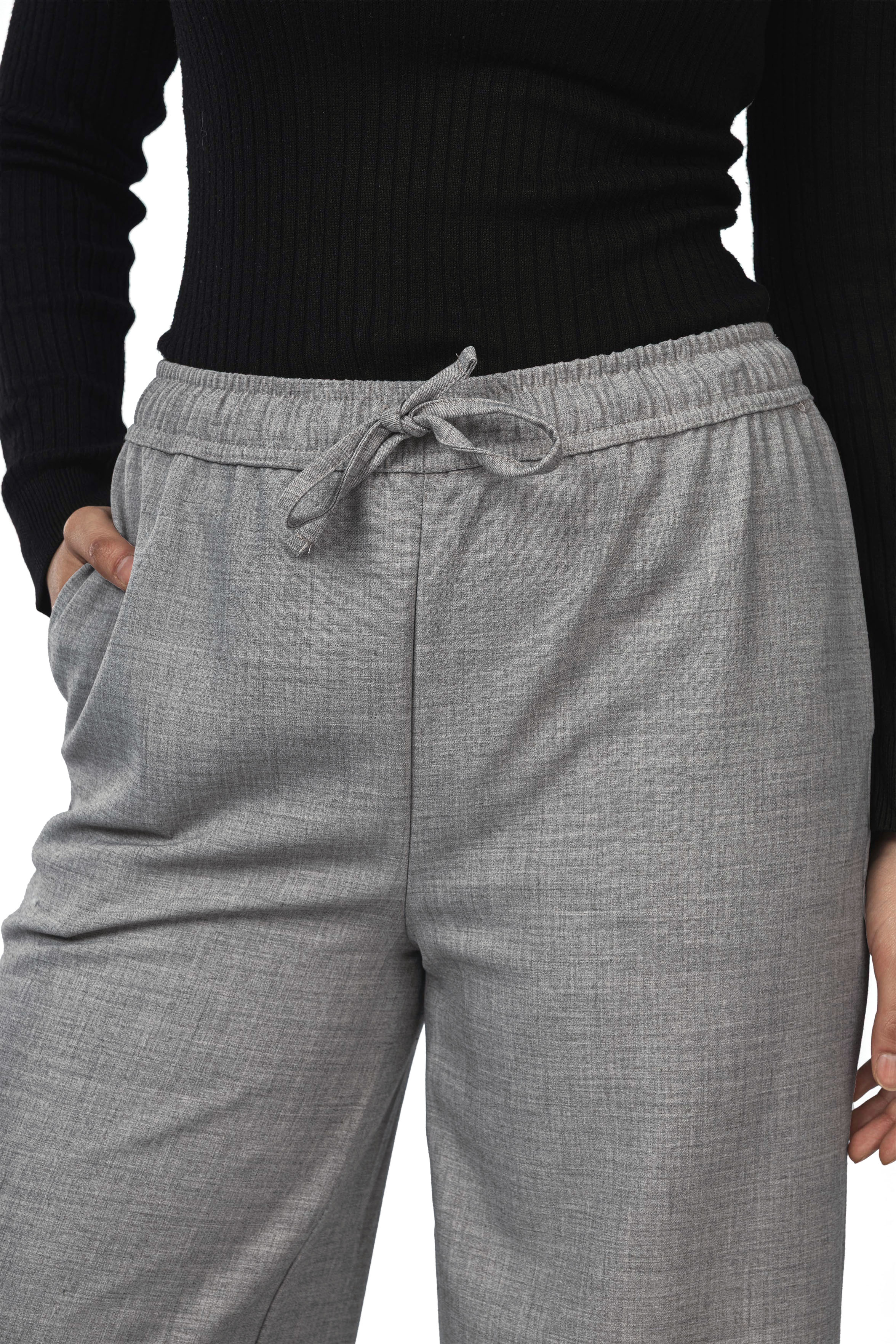 Gray Heathered Laced-Up Wide-Leg Pants