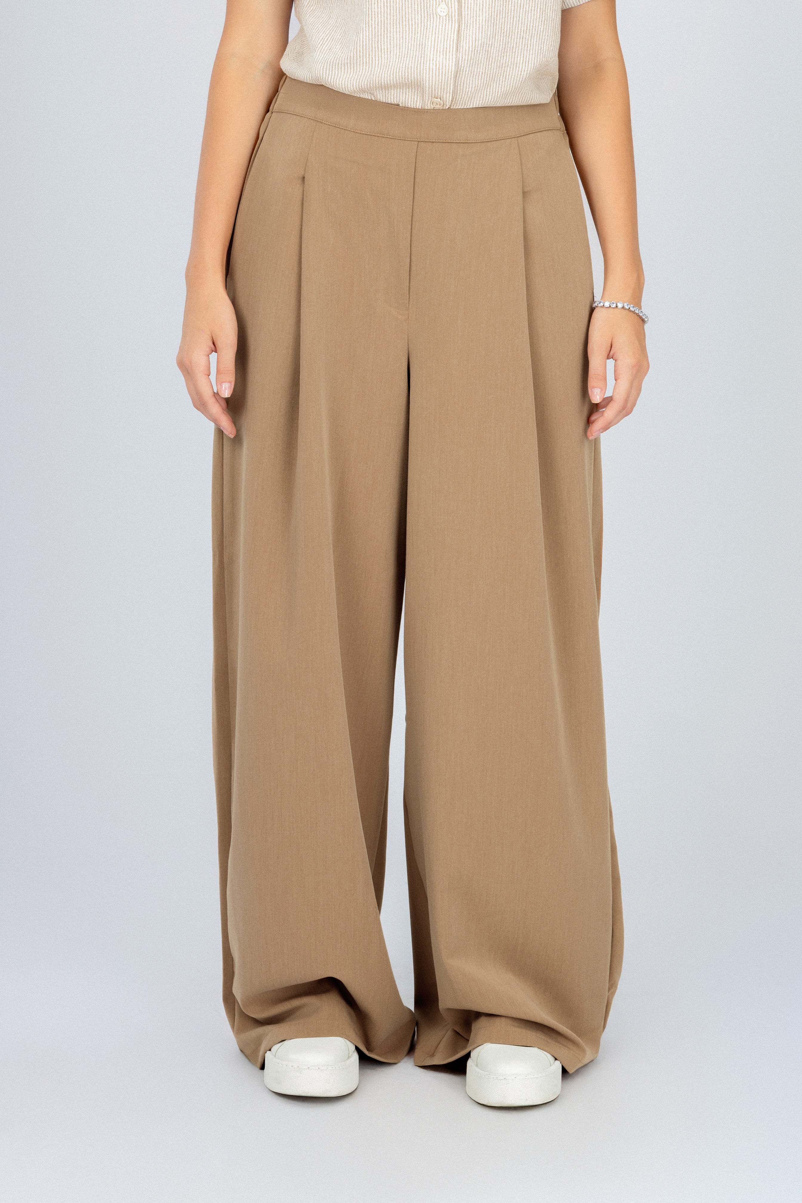 Women's Classic Light Brown Wide-Leg Pants