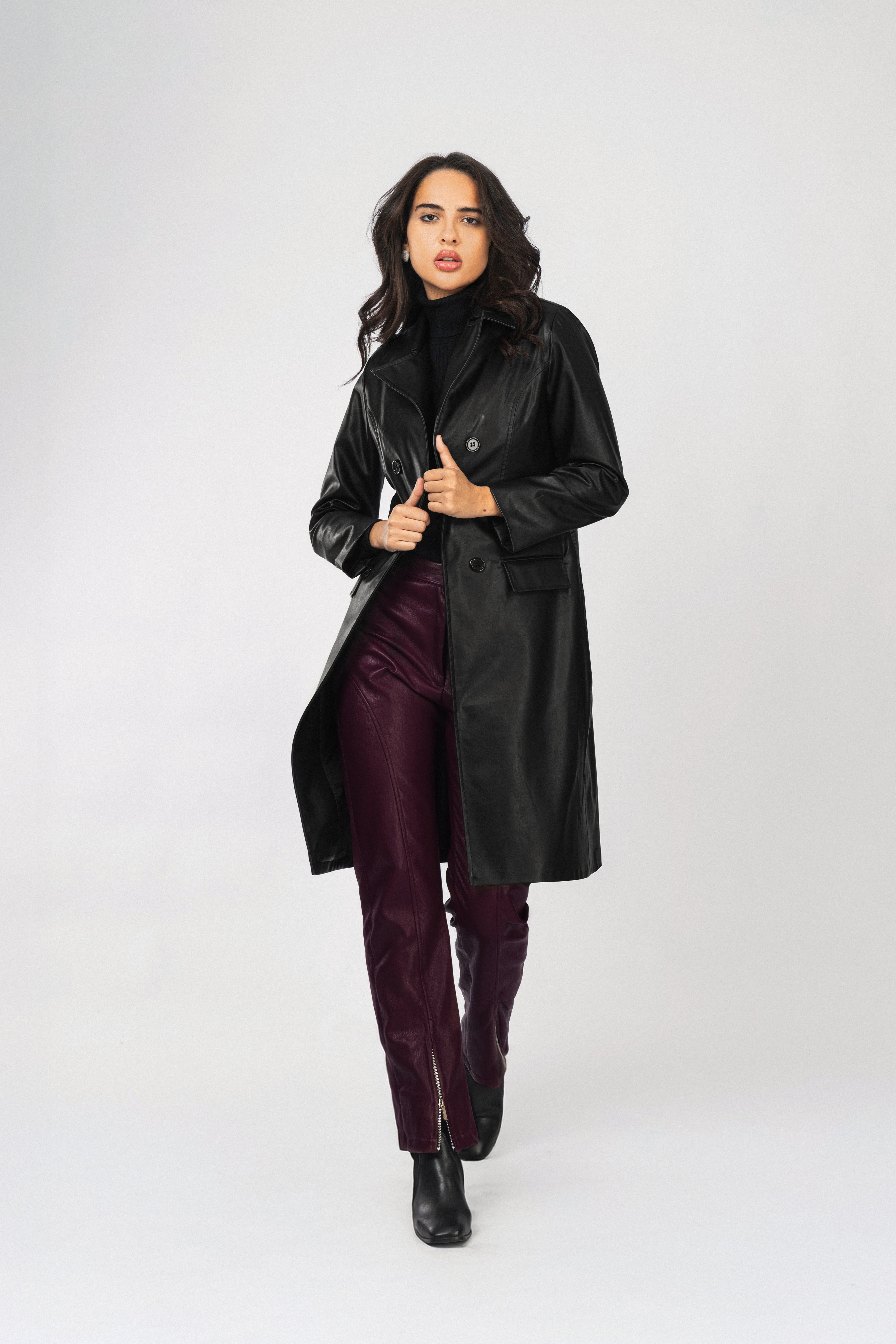 Burgundy Leather Classic Pants