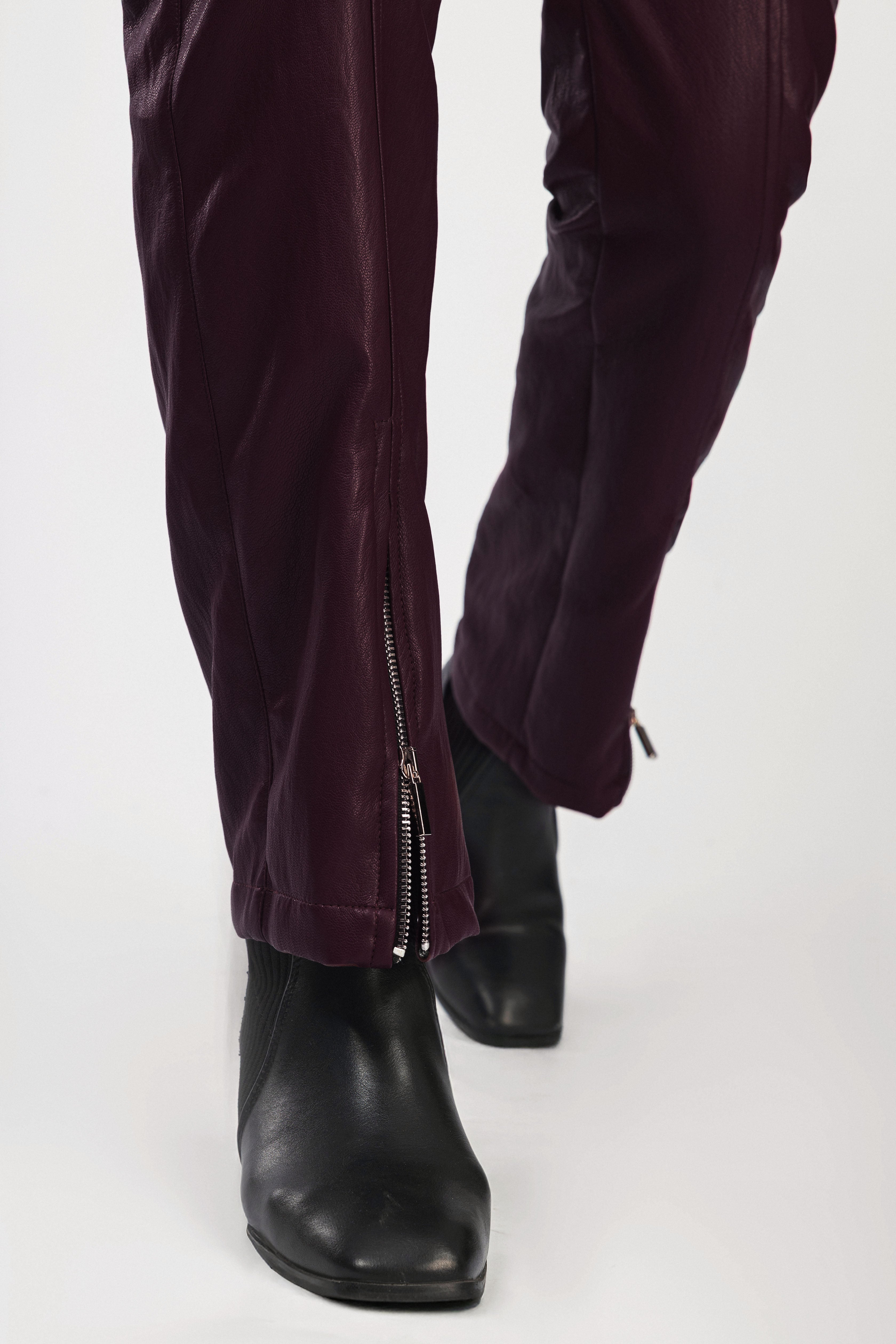 Burgundy Leather Classic Pants