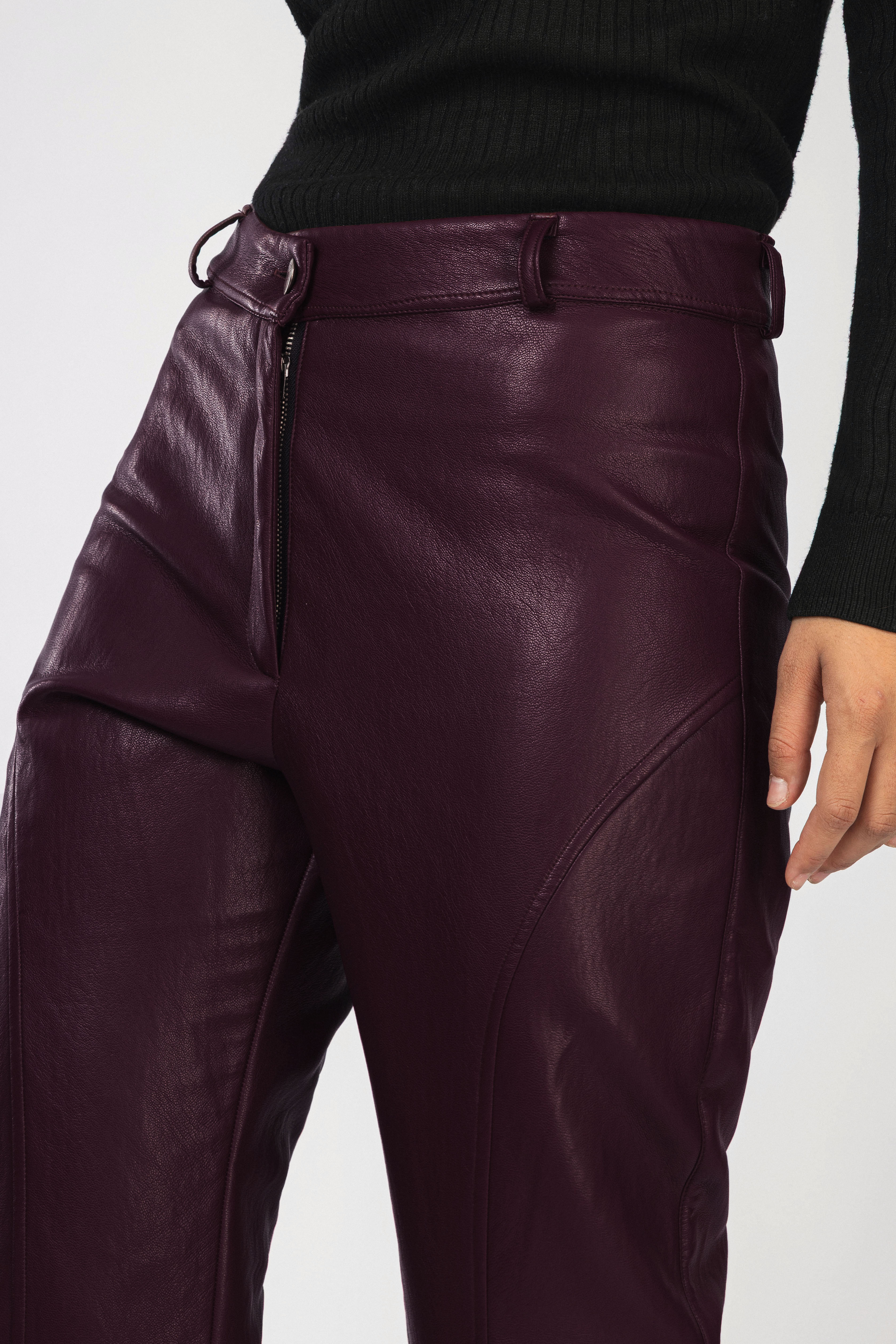 Burgundy Leather Classic Pants