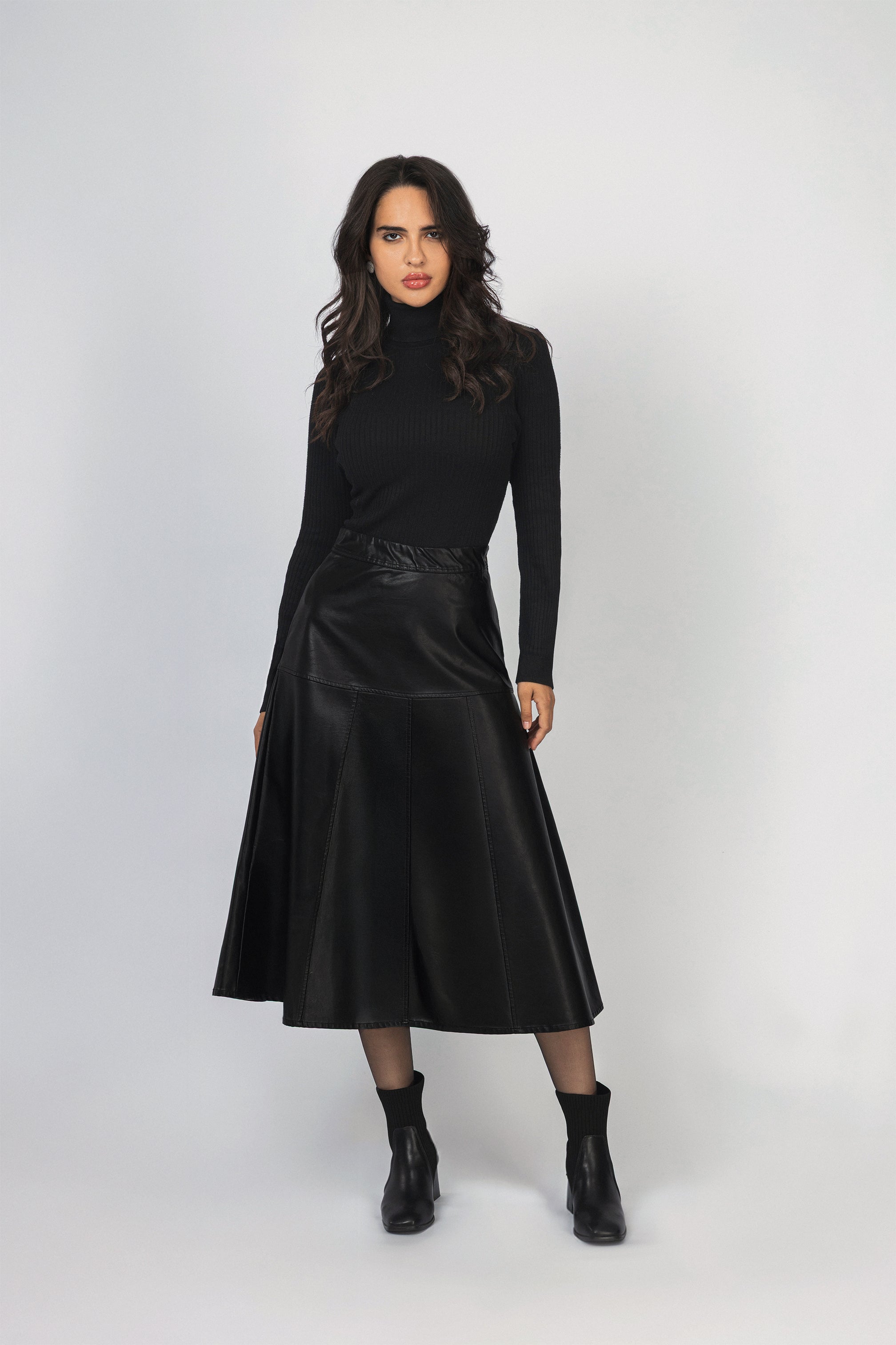 Black Leather midi Skirt