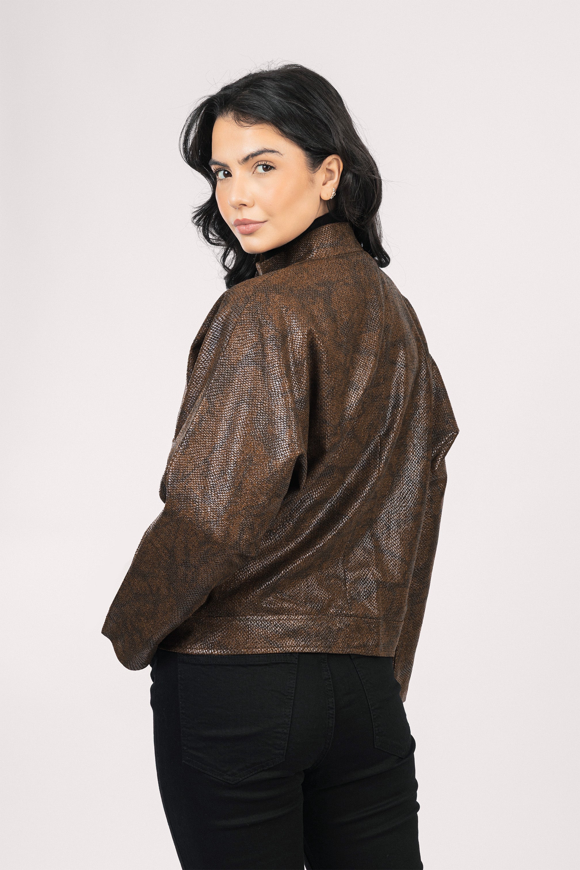 Brown Textured leather Jacket