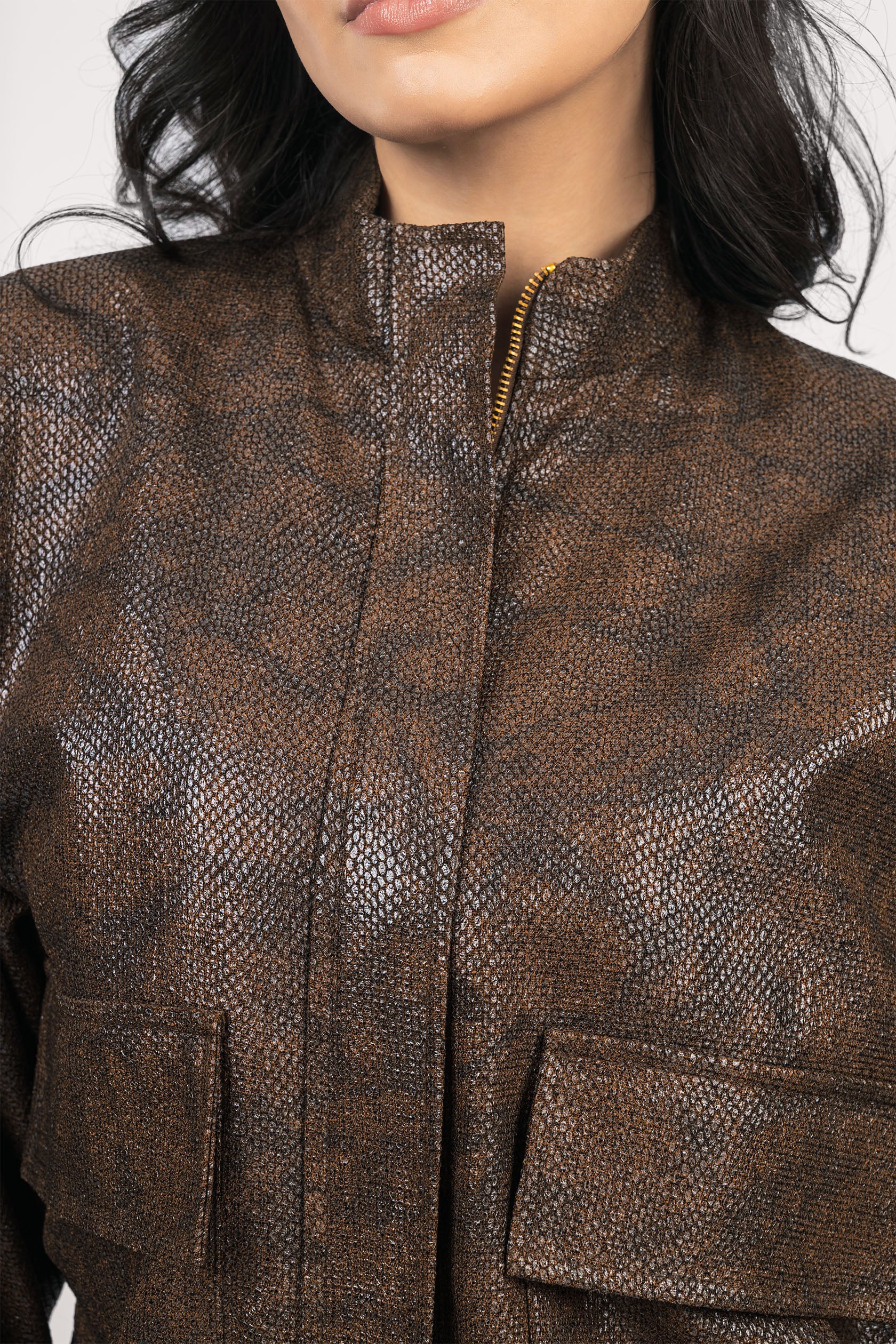 Brown Textured leather Jacket
