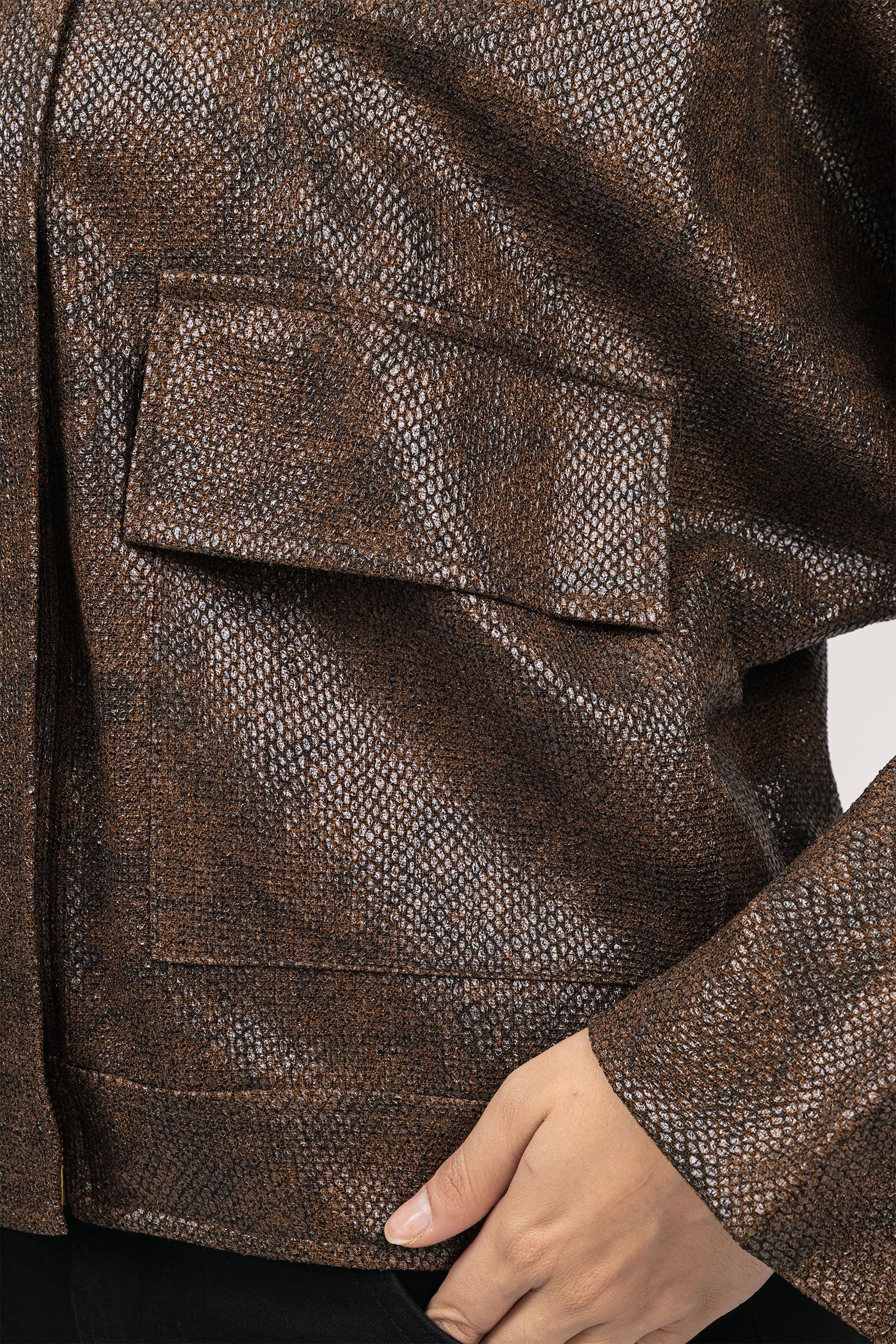 Brown Textured leather Jacket