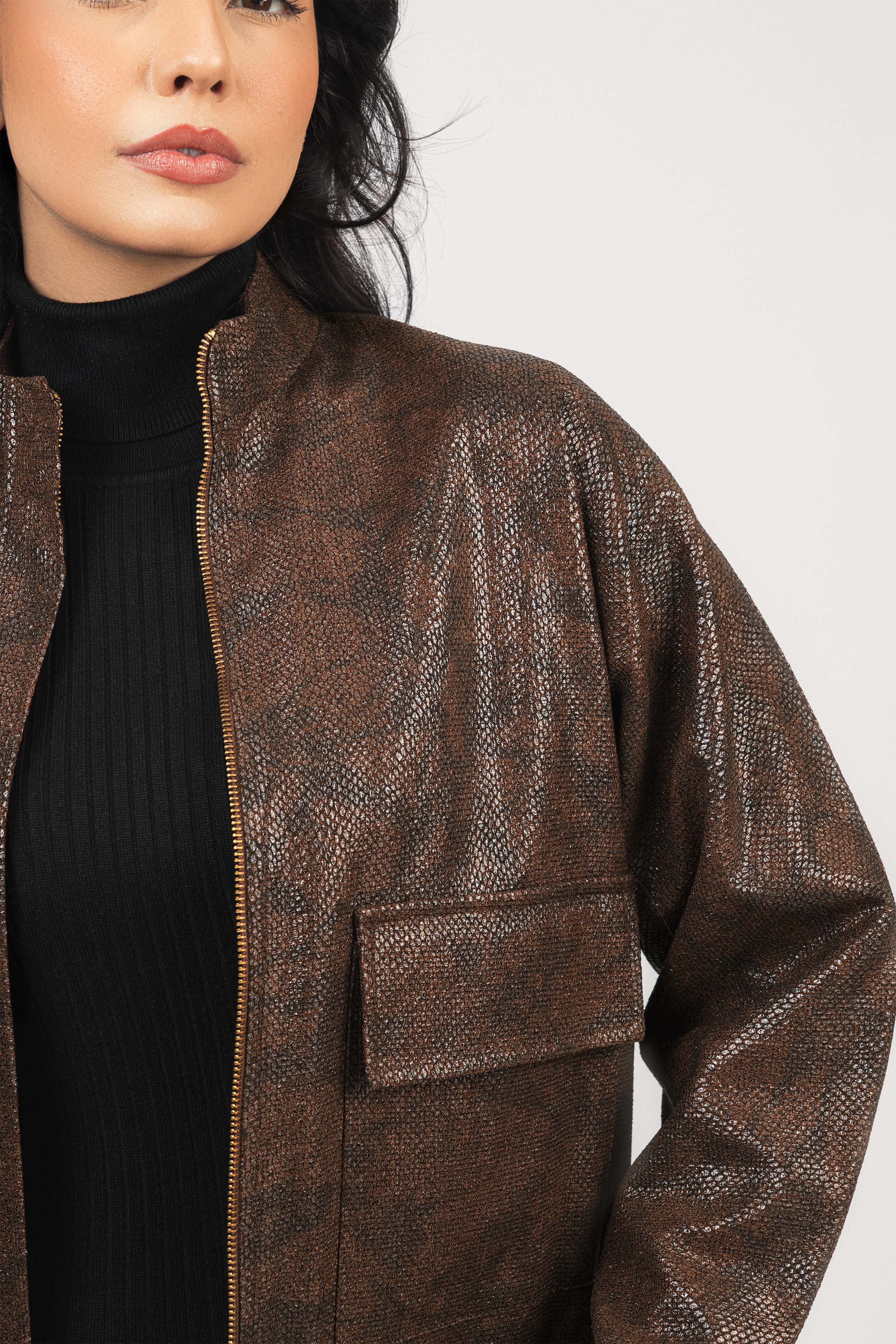 Brown Textured leather Jacket