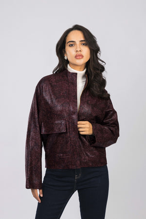Dark Red Embossed Reptile Texture Jacket
