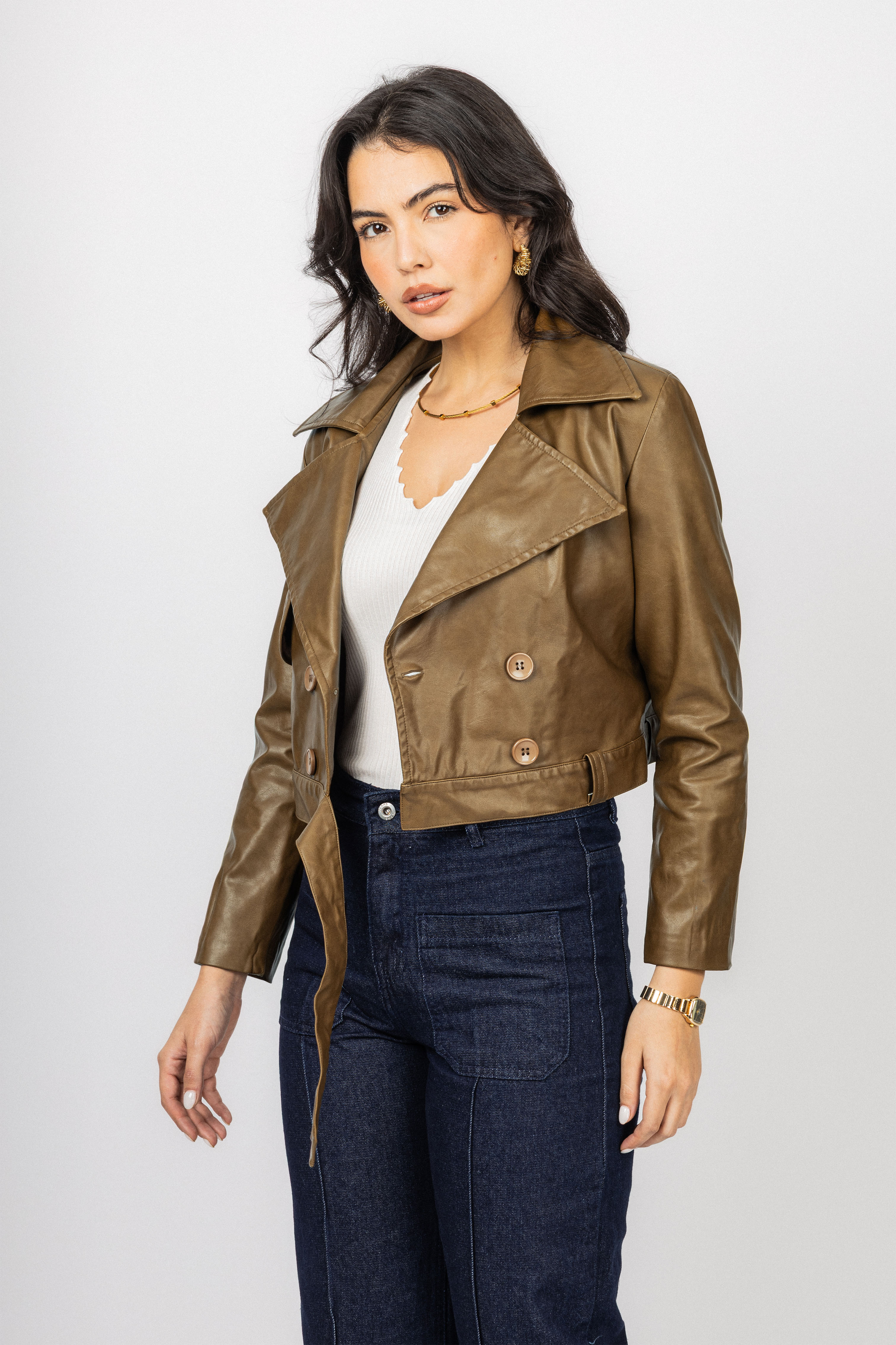 Light Brown Cropped leather Jacket