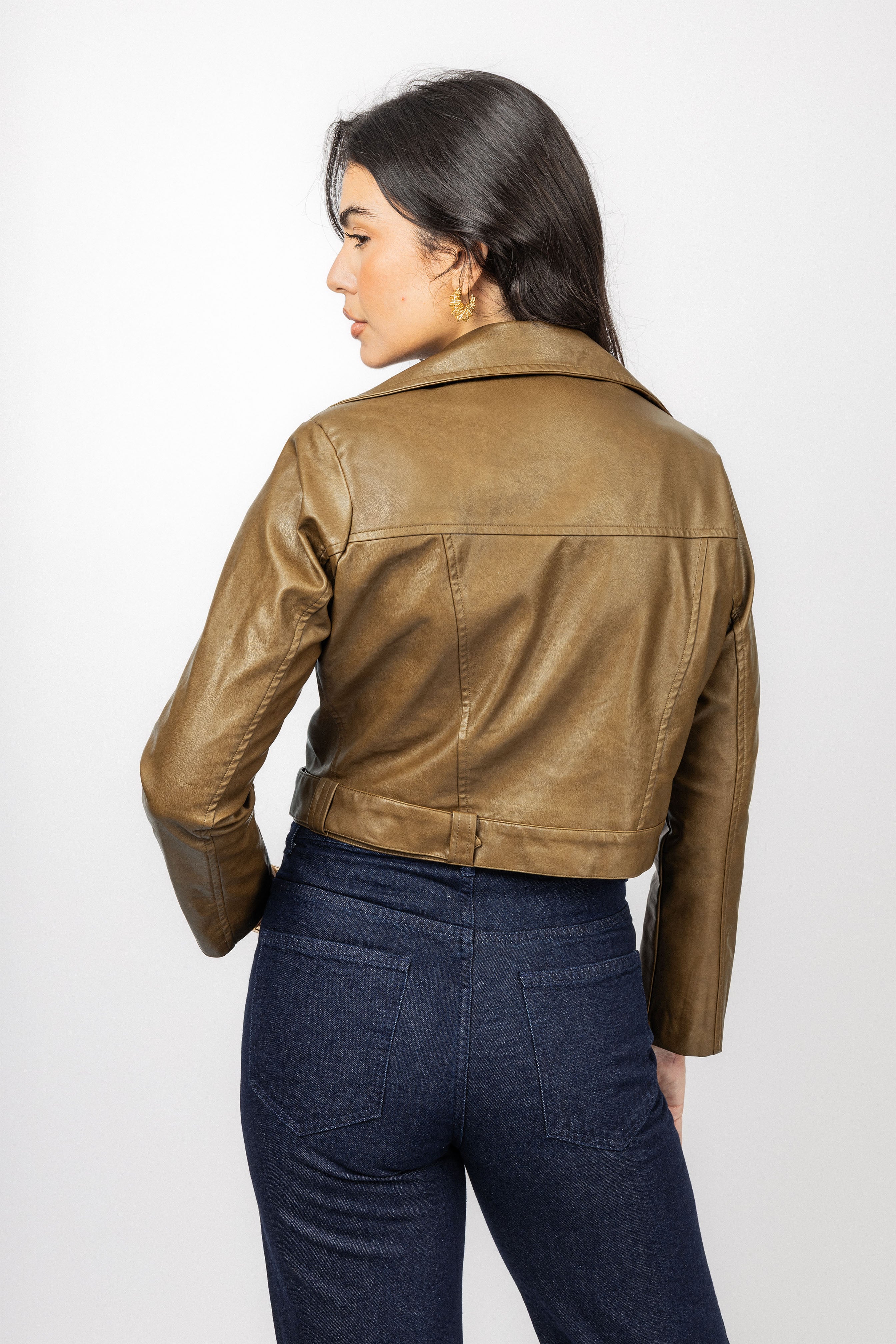 Light Brown Cropped leather Jacket