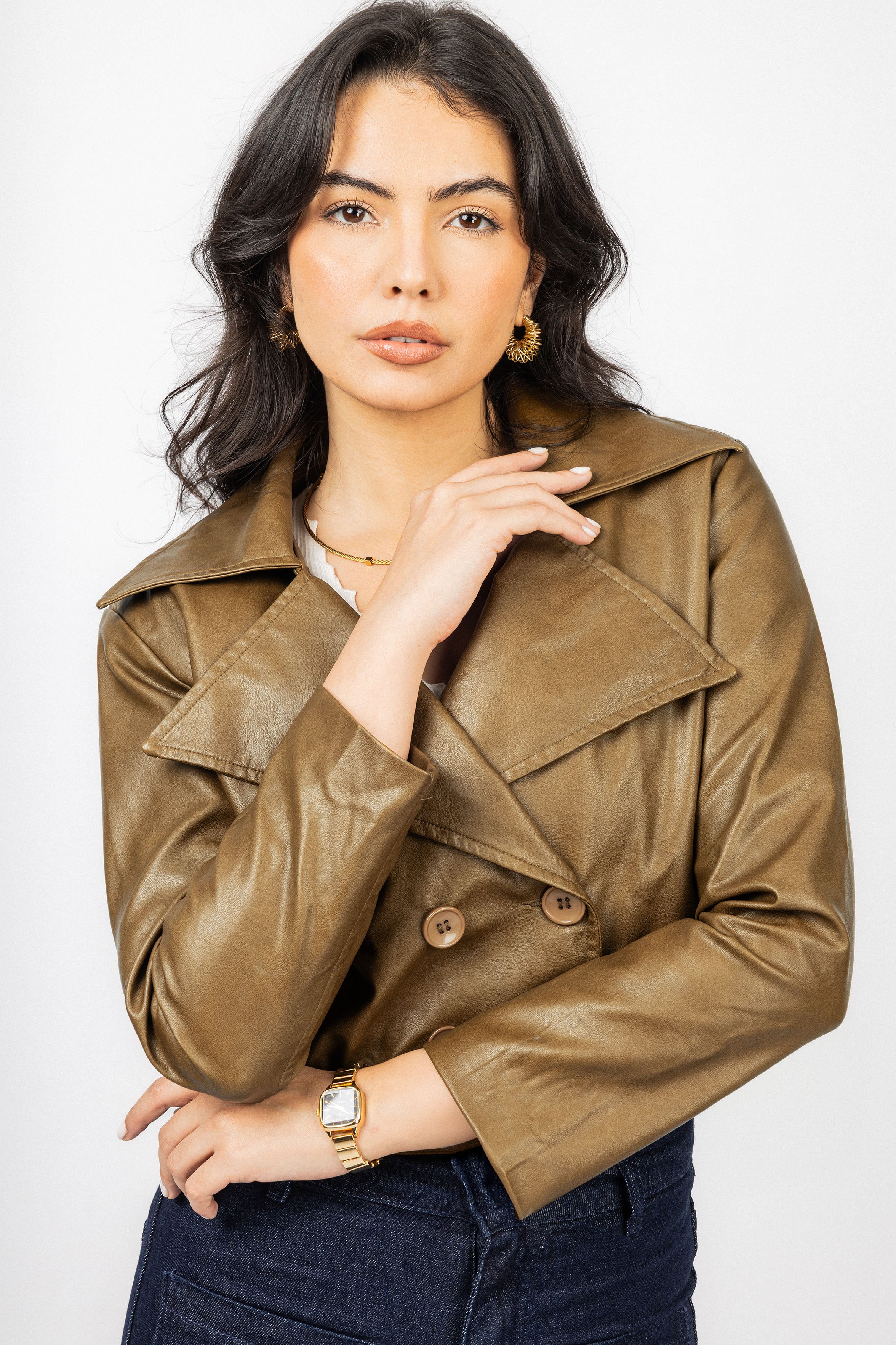 Light Brown Cropped leather Jacket