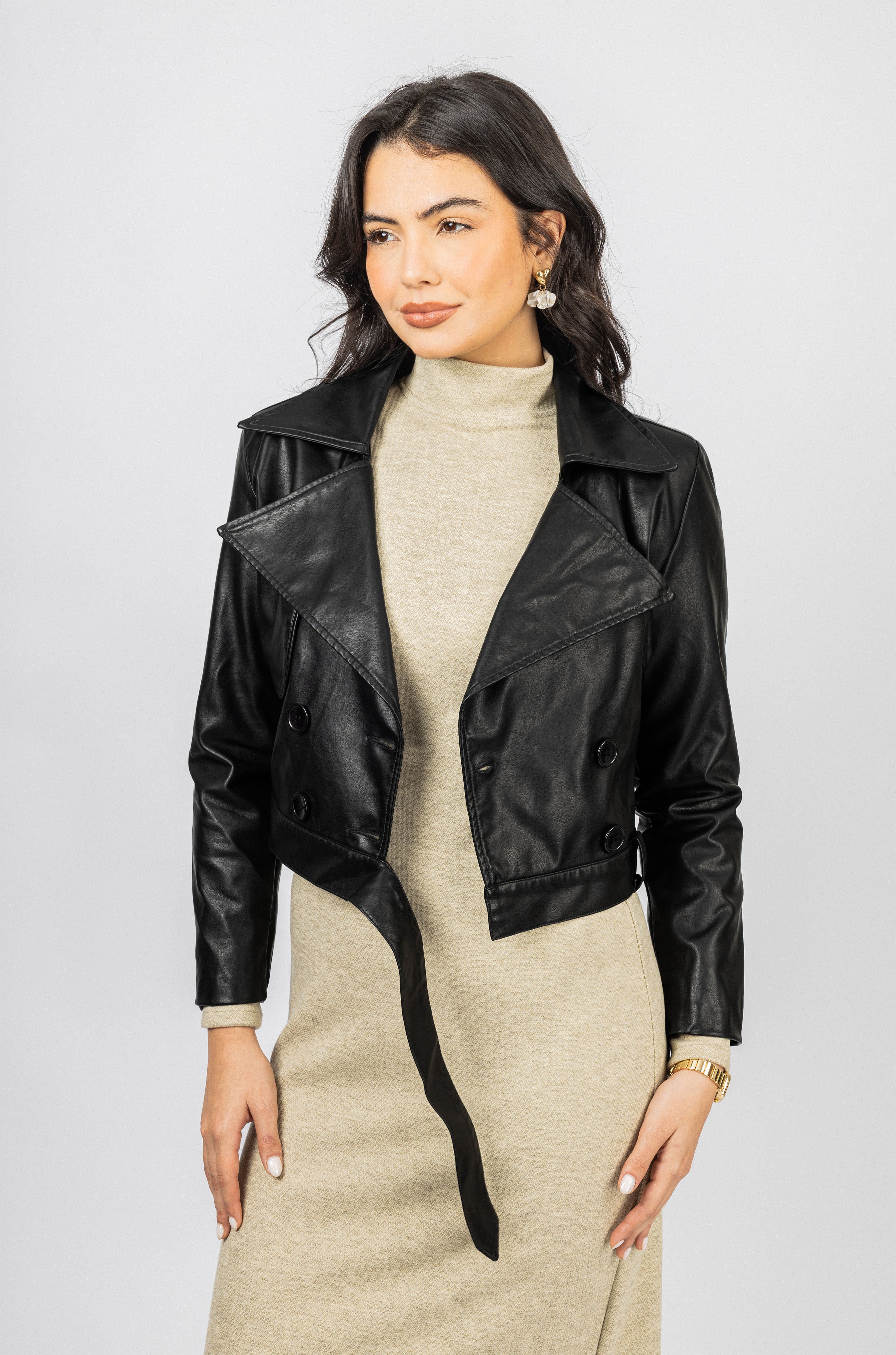 Black Cropped leather Jacket