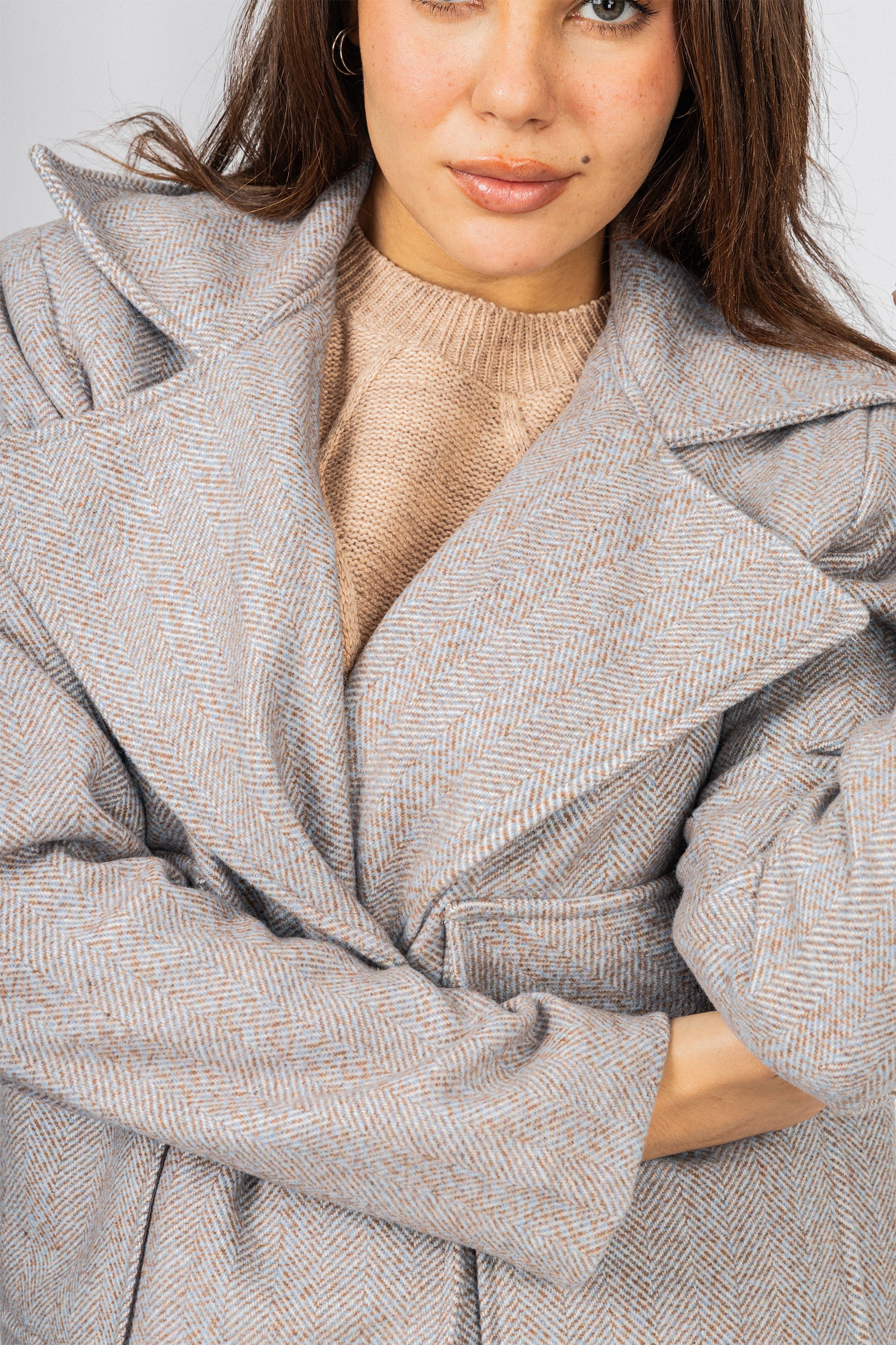 Light Blue Jacquard Chevron Jacket