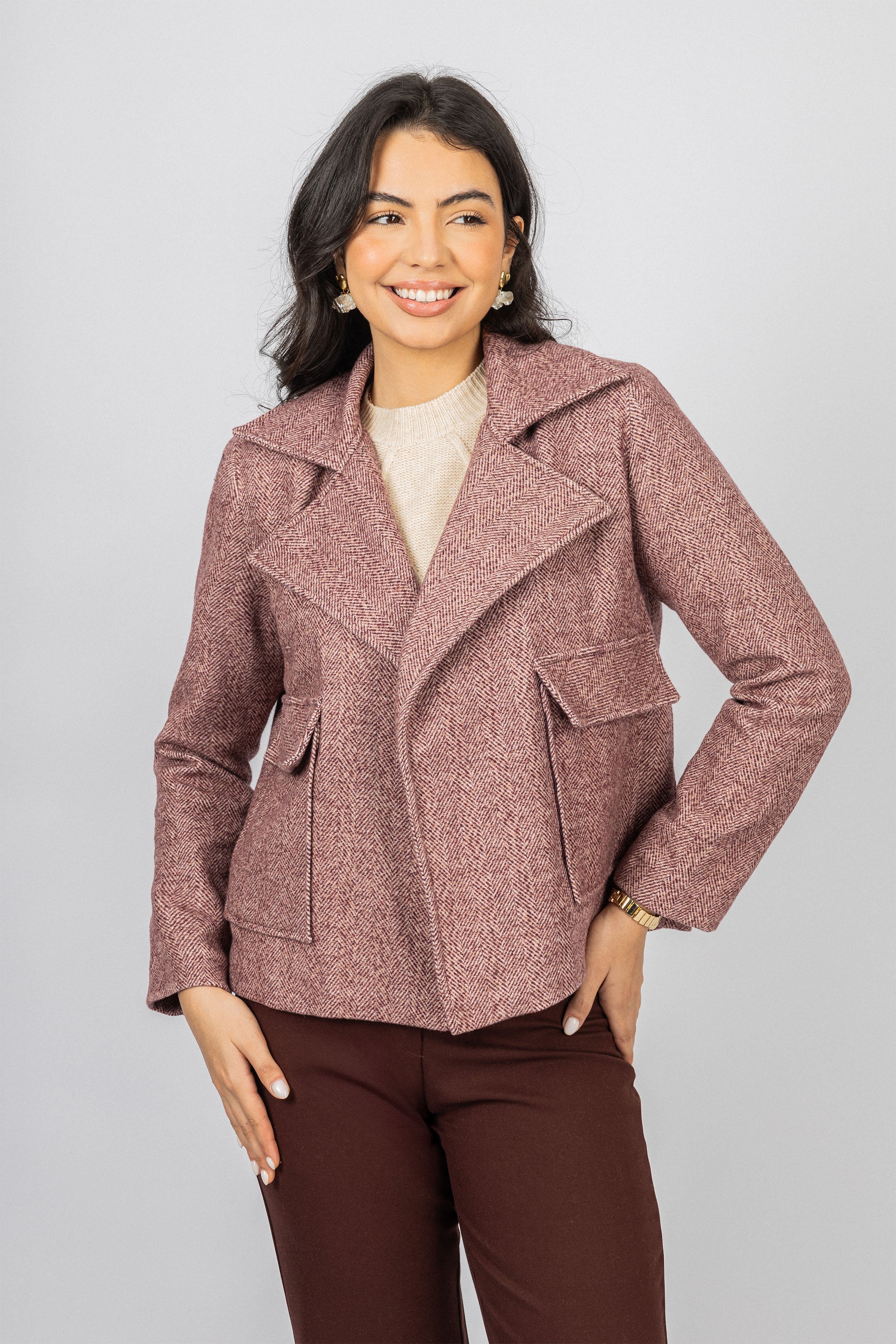 Burgundy Jacquard Chevron Jacket