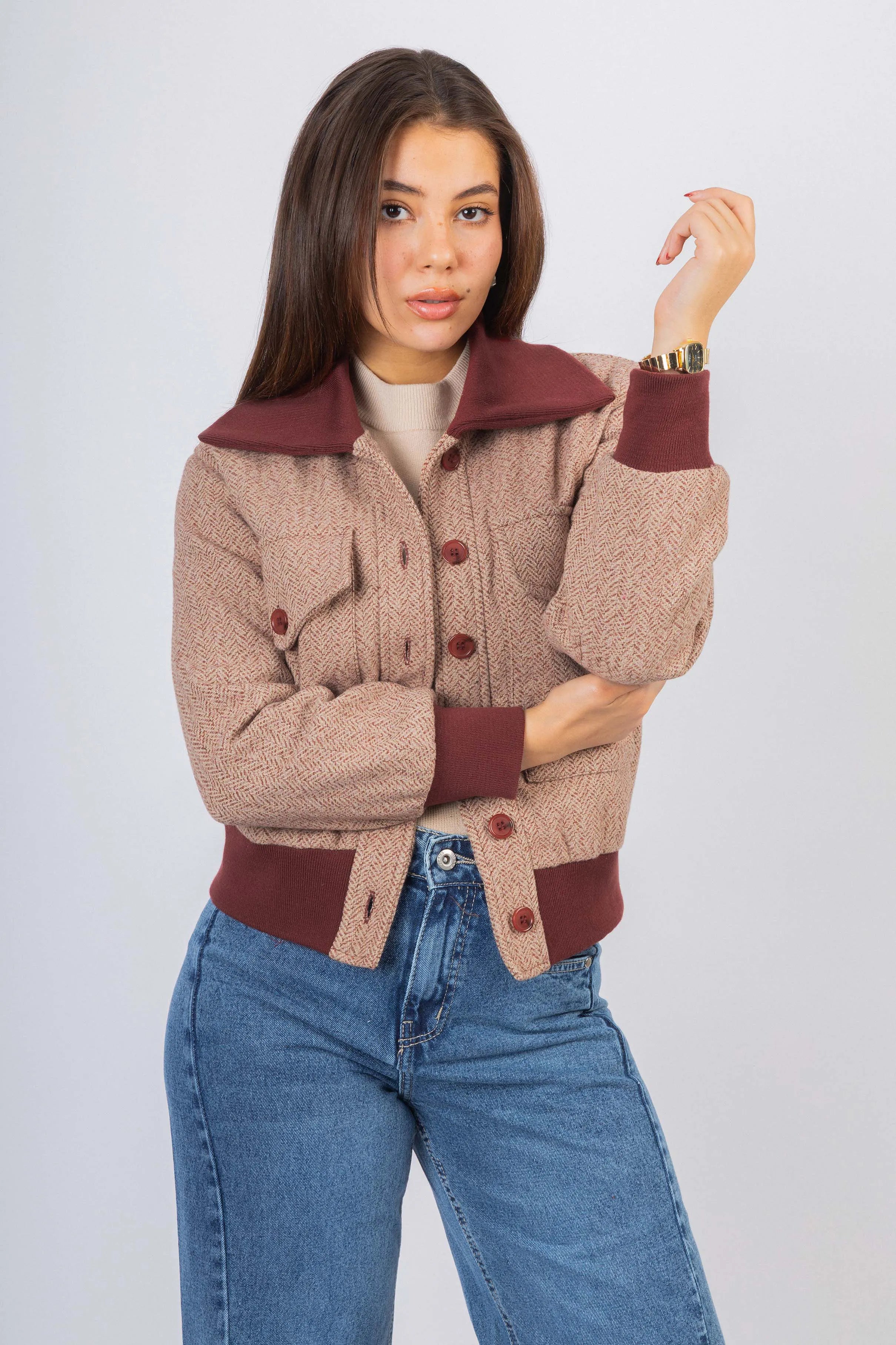 Burgundy Jacquard Jacket