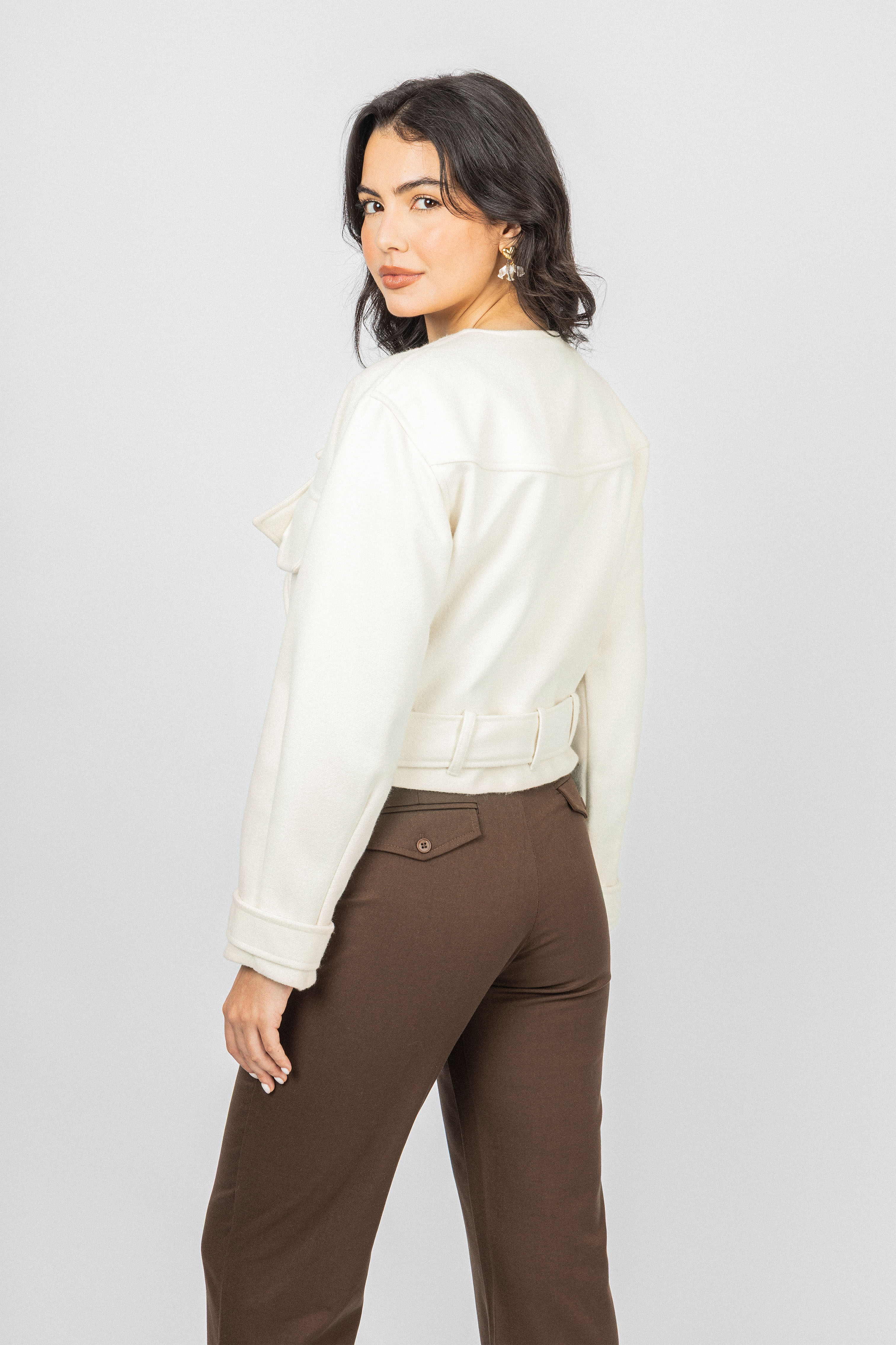 Off White Cropped Felt Jacket