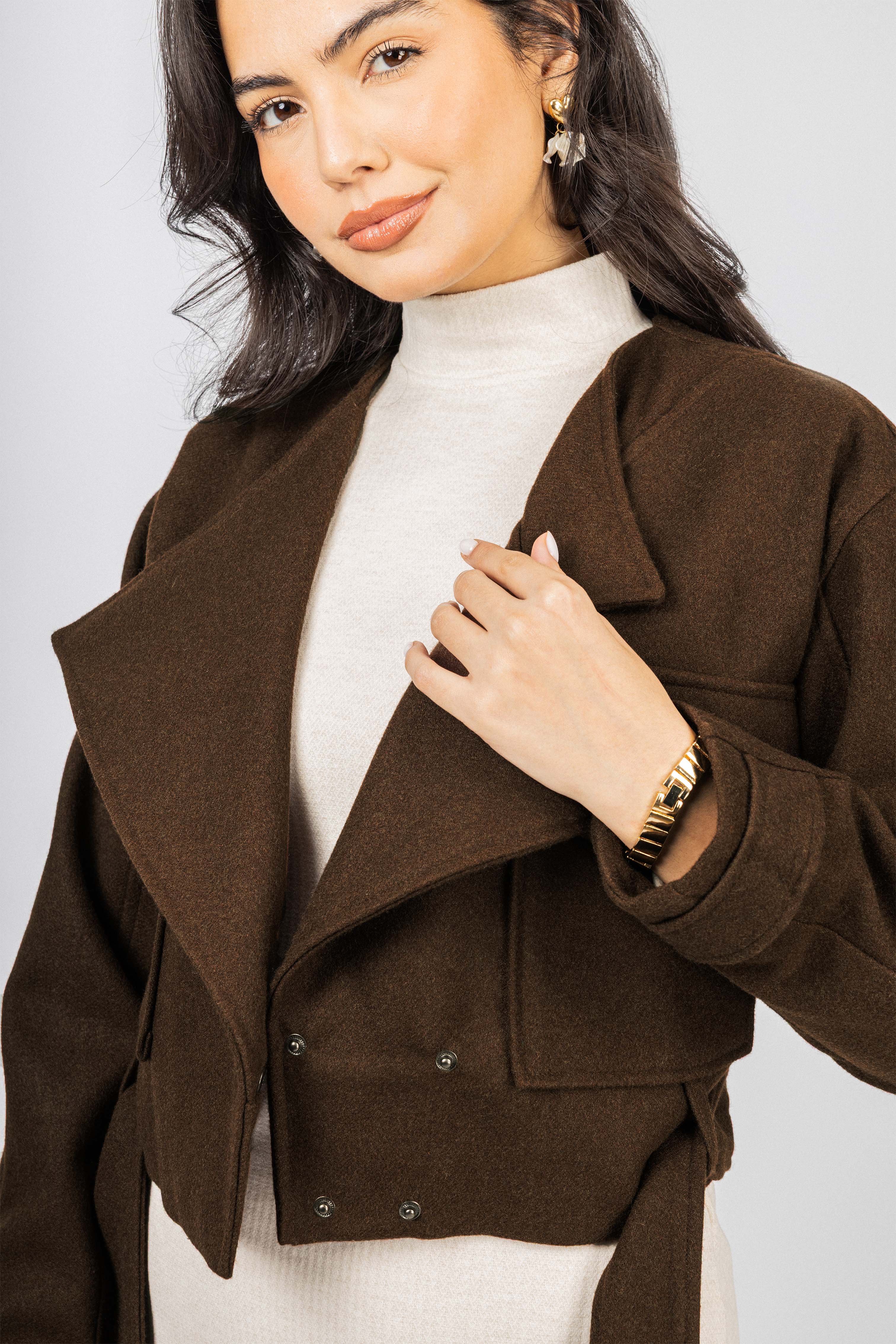 Brown Cropped Felt Jacket