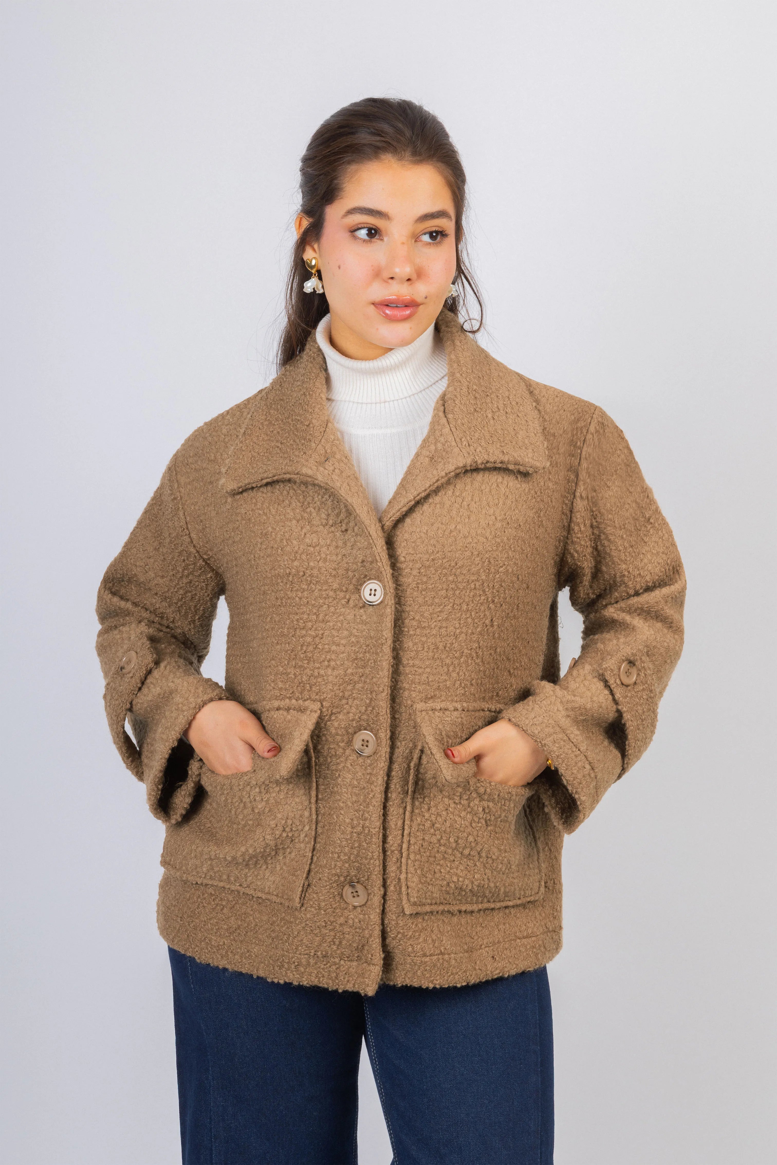 Walnut Brown Bouclé fleece Jacket
