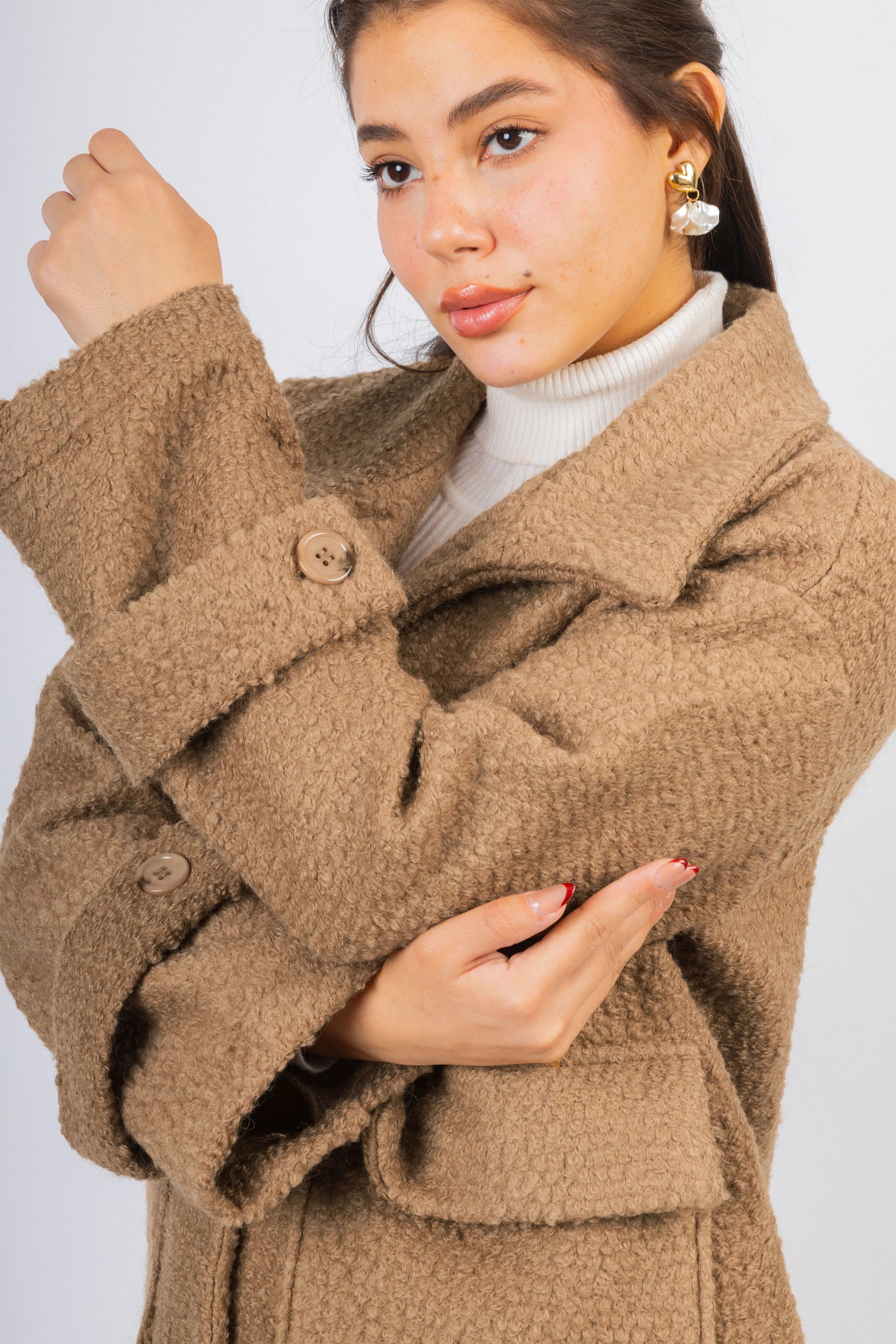 Walnut Brown Bouclé fleece Jacket