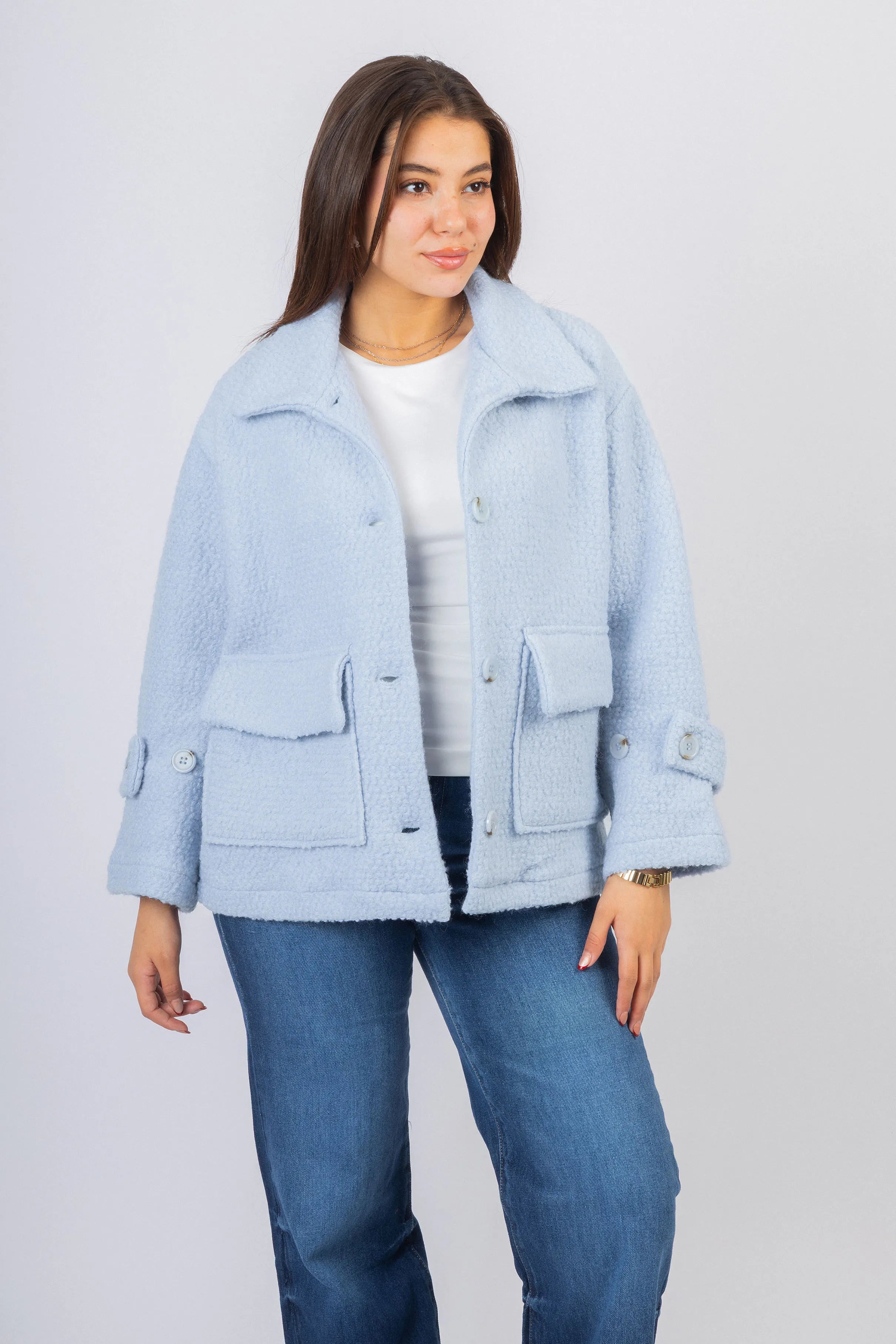 Light Blue Bouclé fleece Jacket