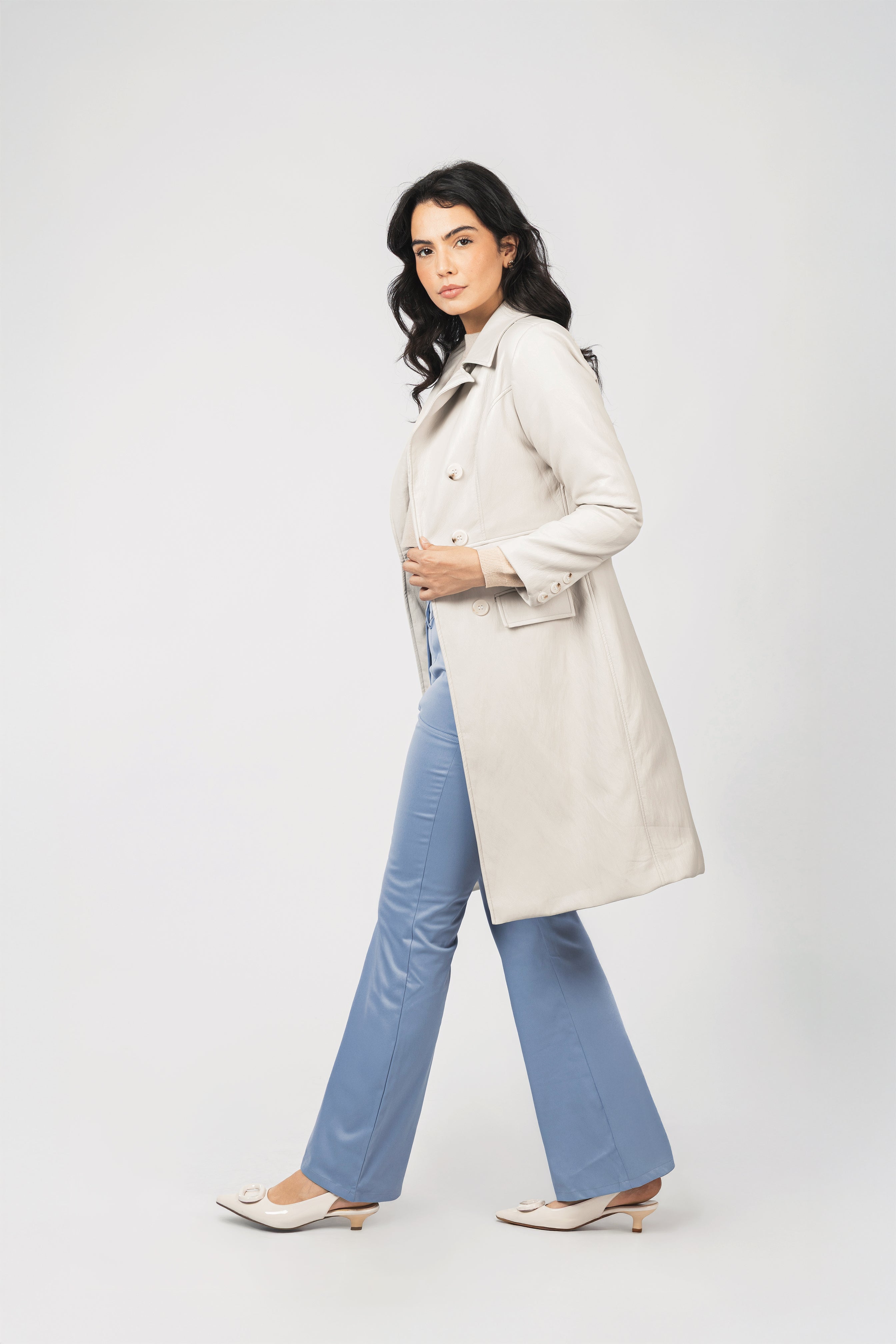 Off White Leather Long Coat