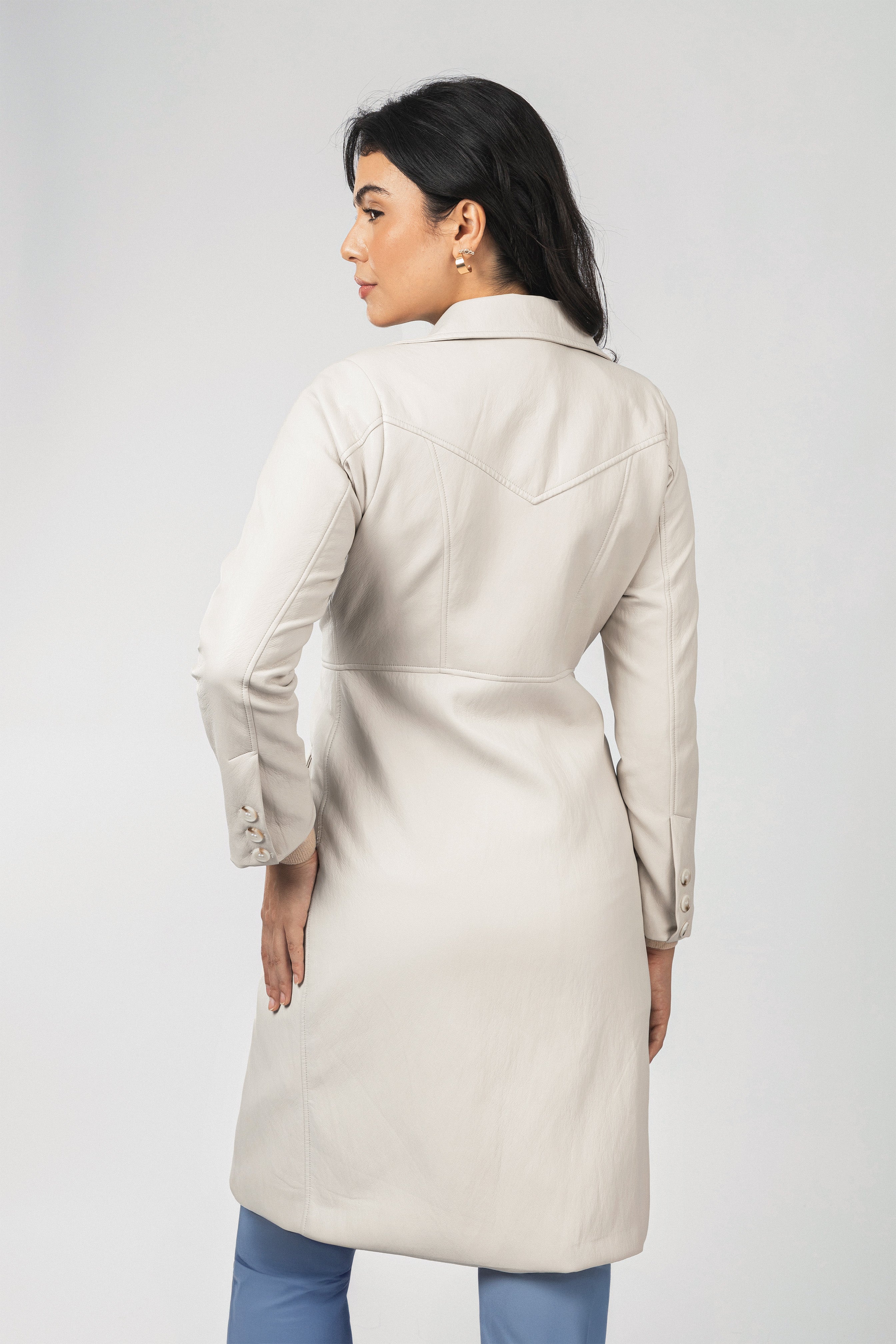 Off White Leather Long Coat