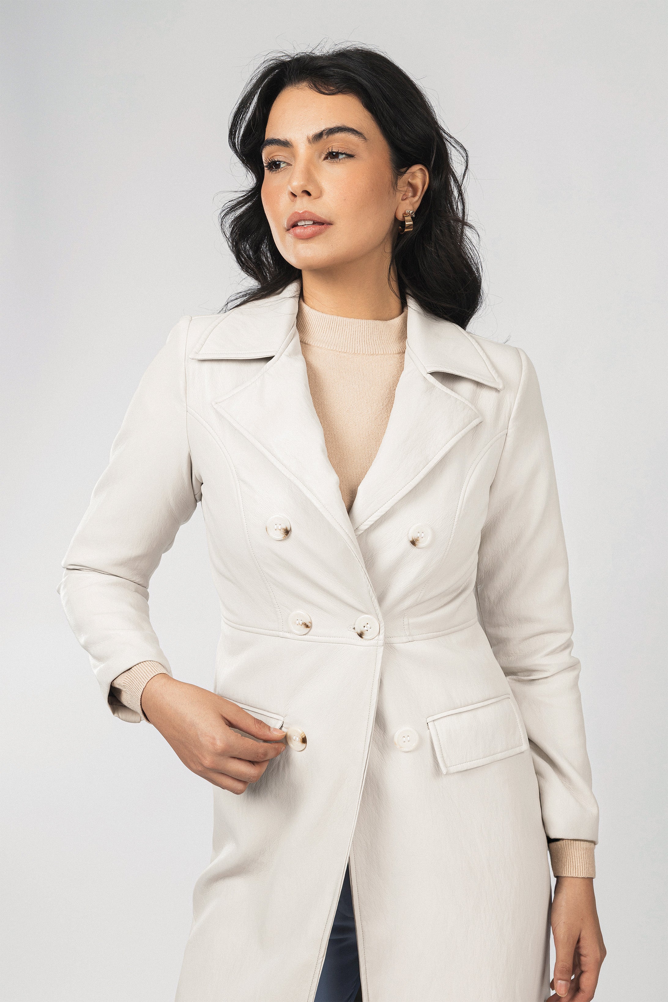 Off White Leather Long Coat