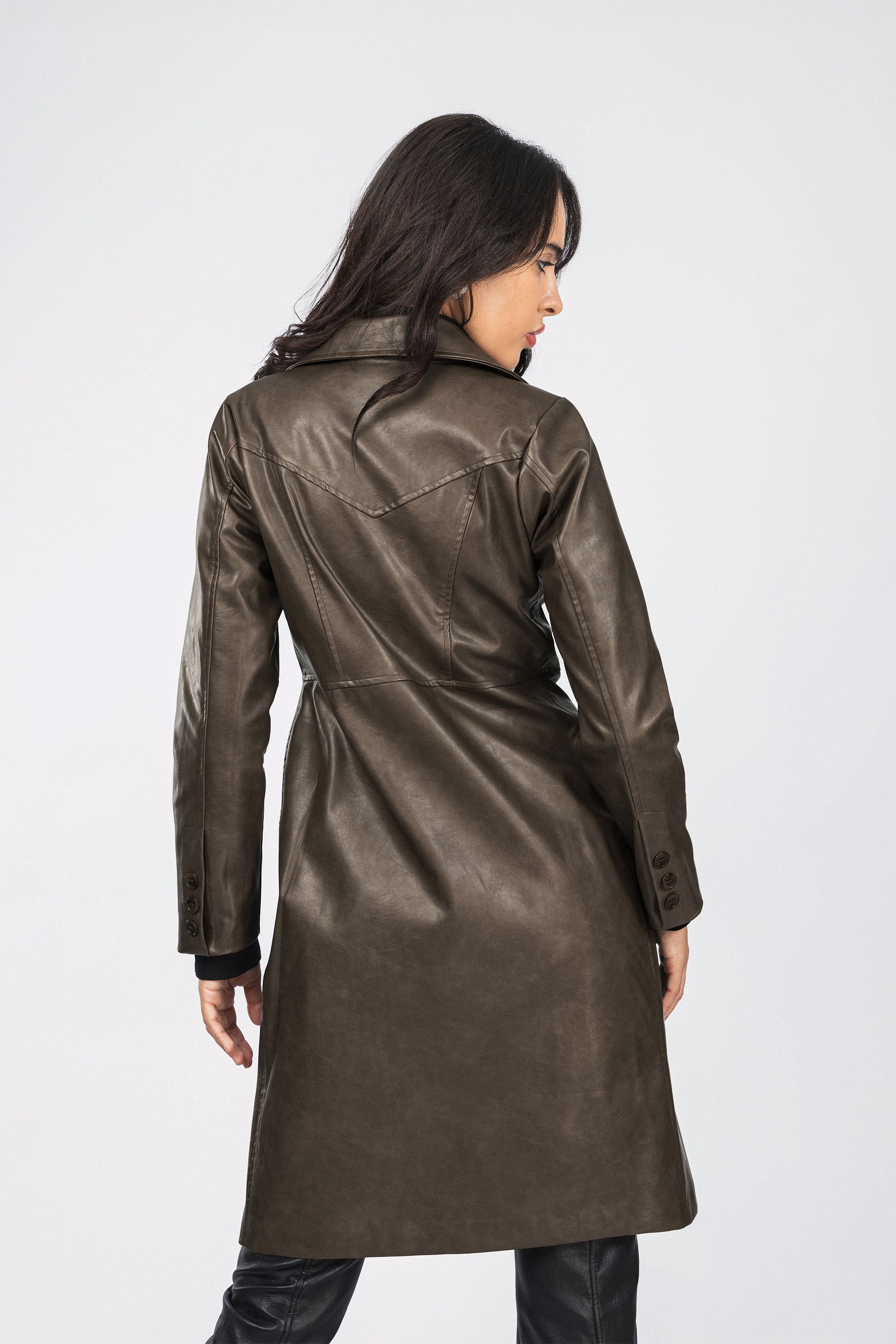 Light Brown Leather Long Coat