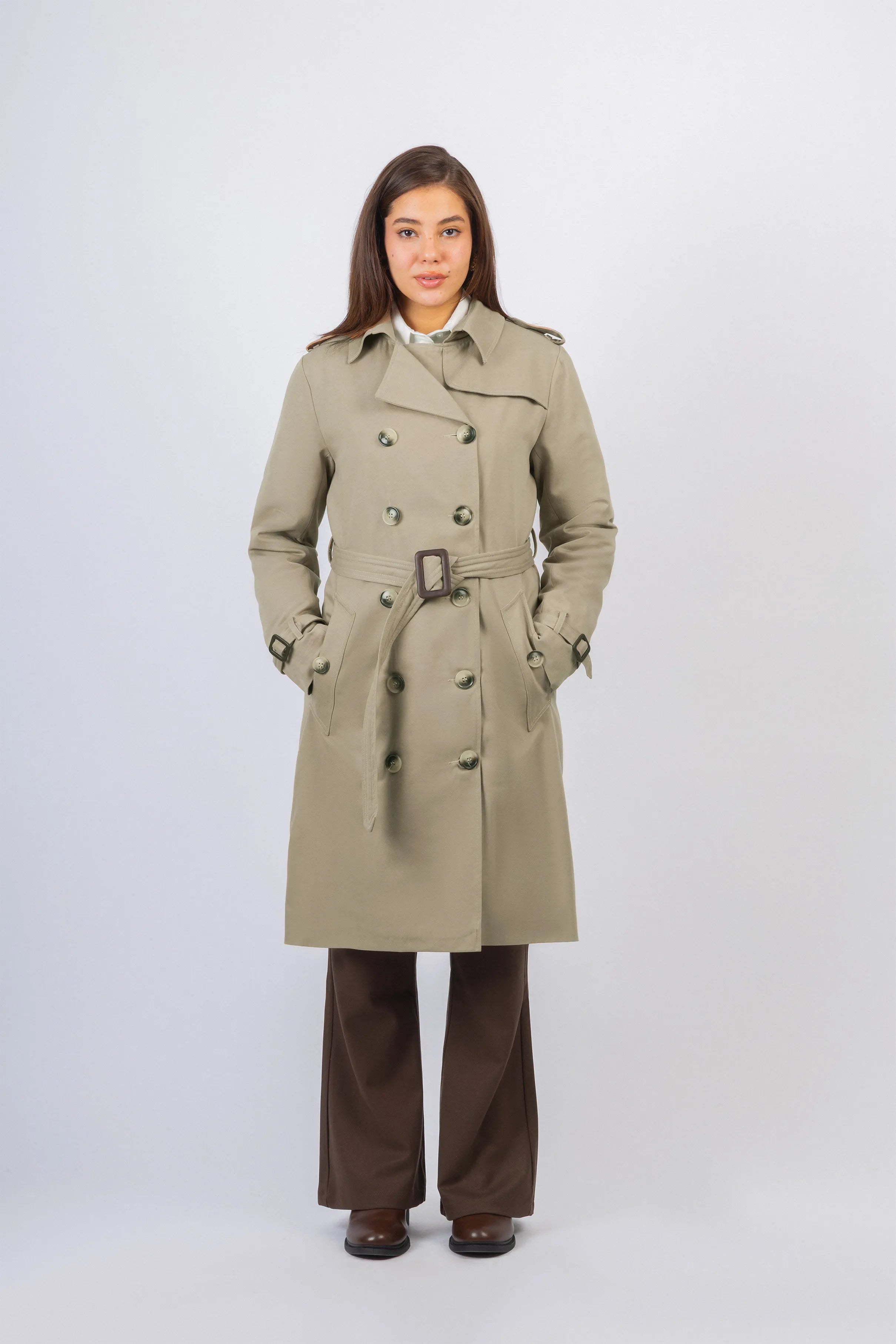Light Beige Gabardine Trench Coat