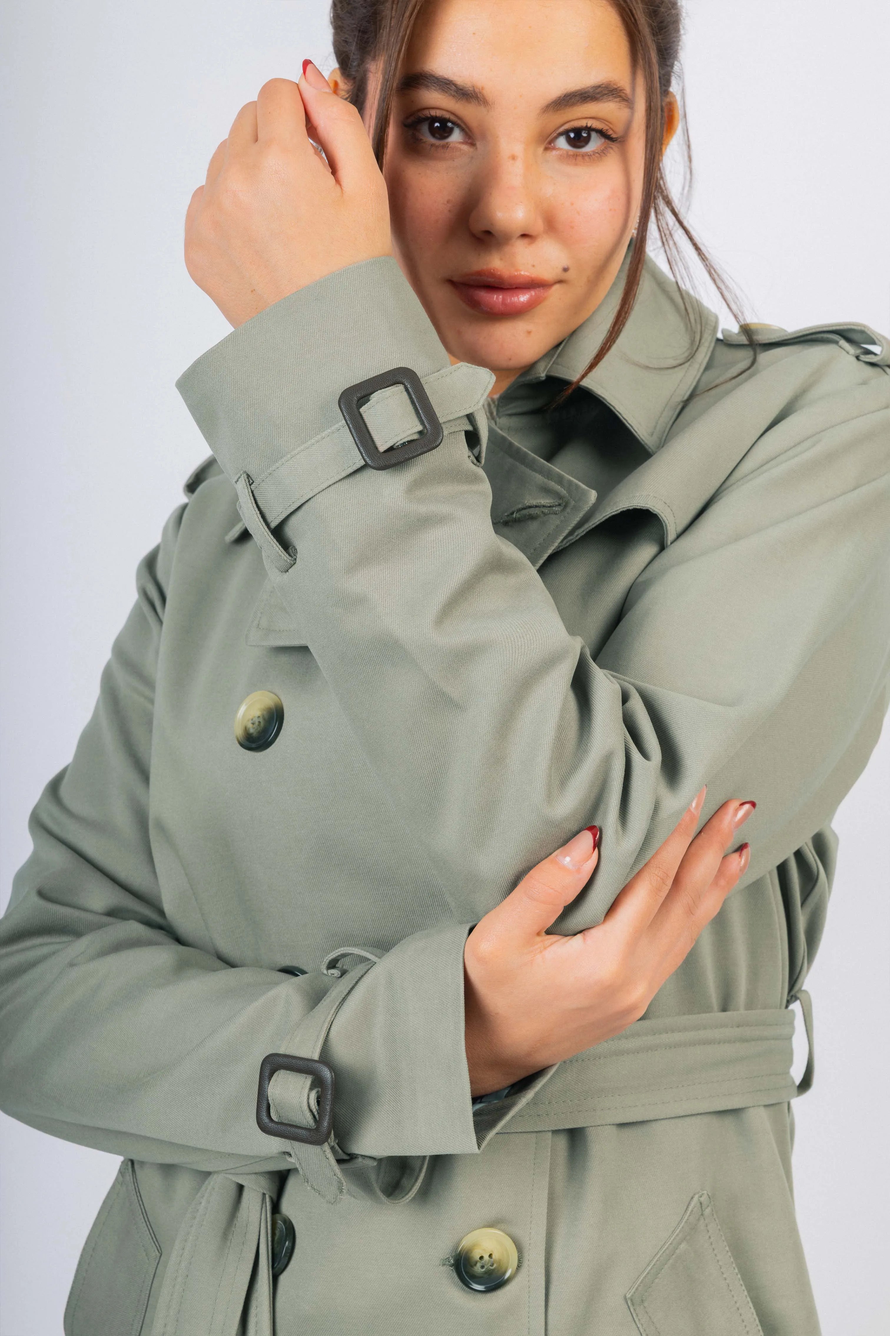 Light Green Gabardine Trench Coat