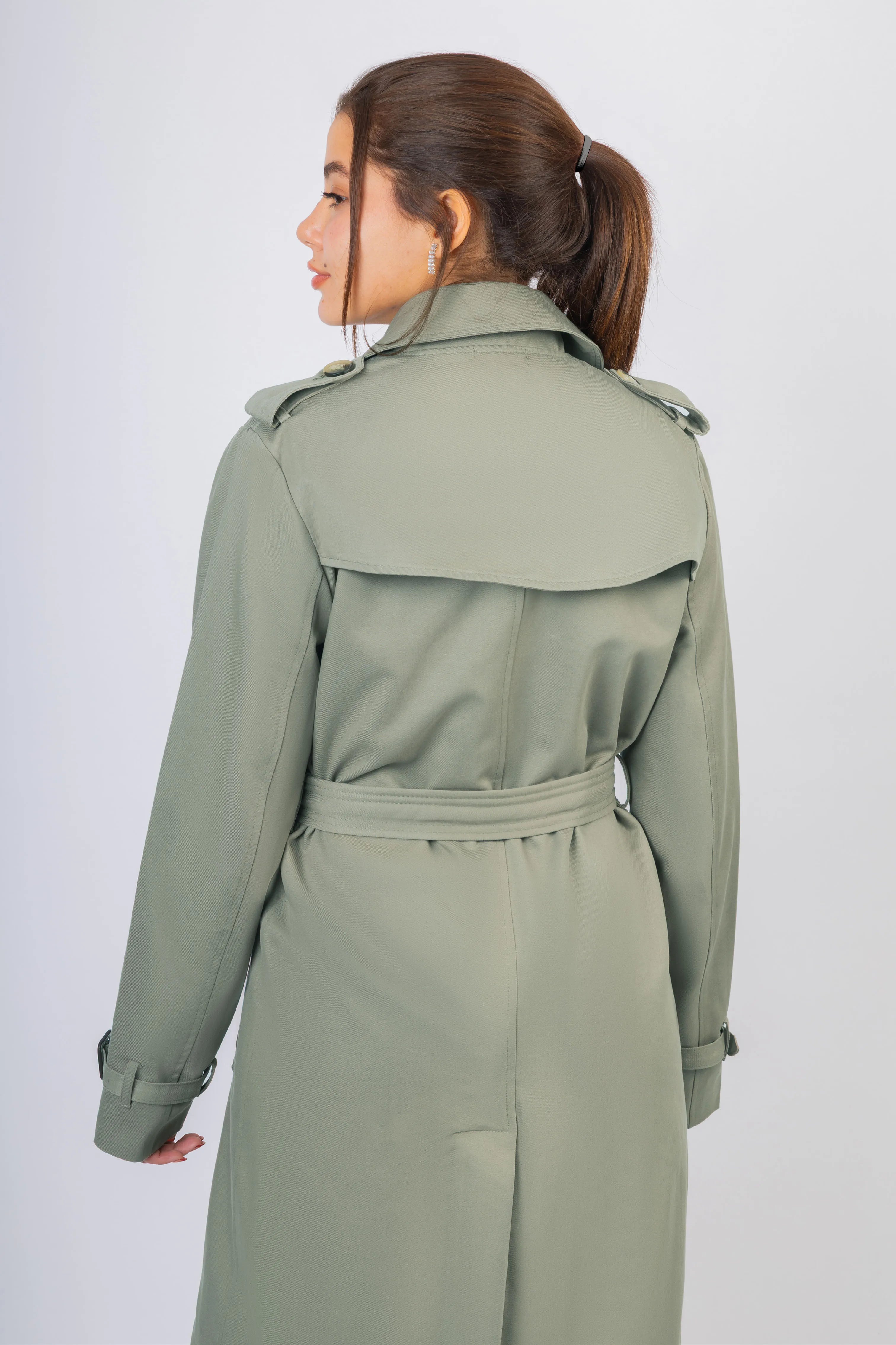 Light Green Gabardine Trench Coat