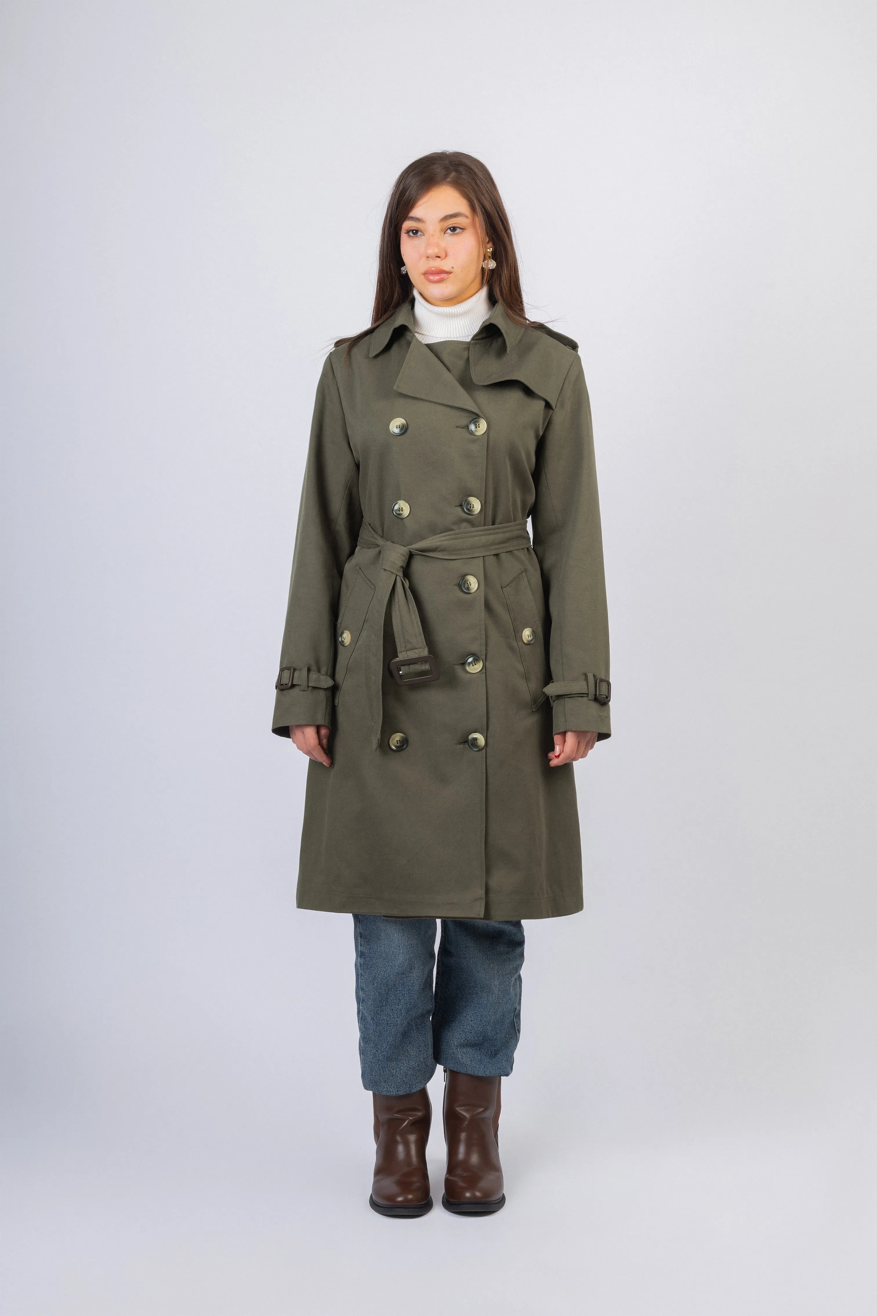 Dark Green Gabardine Trench Coat