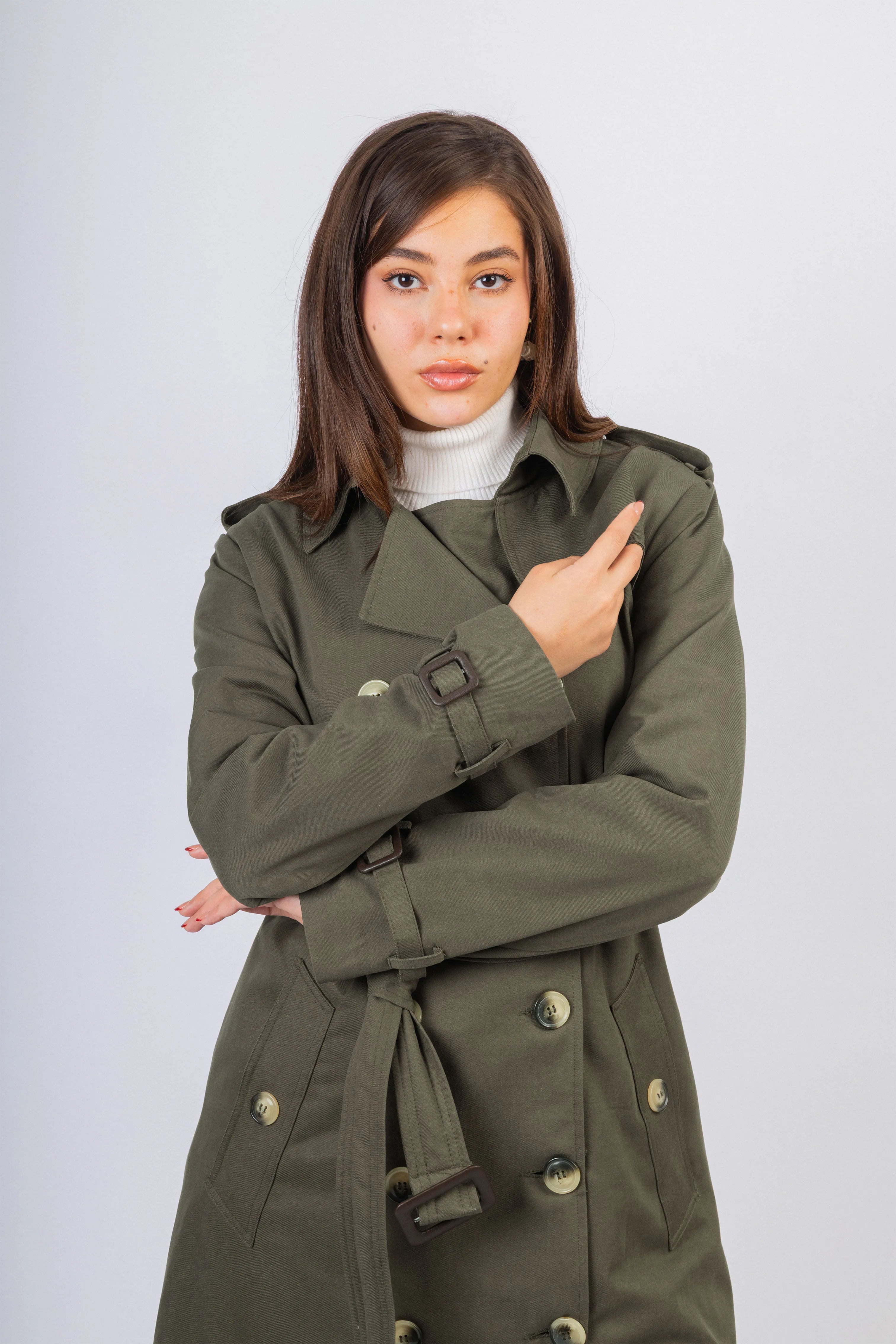 Dark Green Gabardine Trench Coat