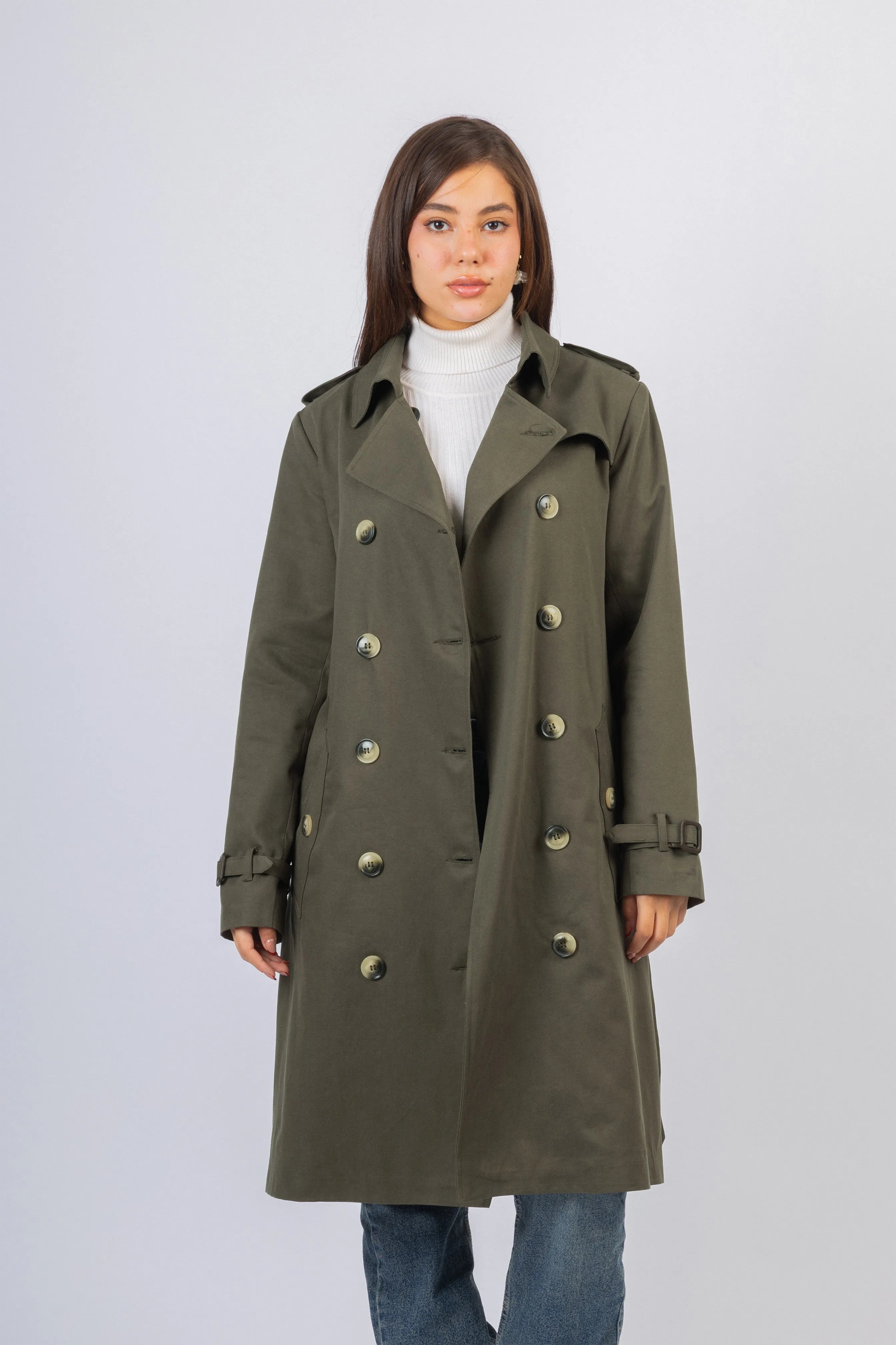 Dark Green Gabardine Trench Coat