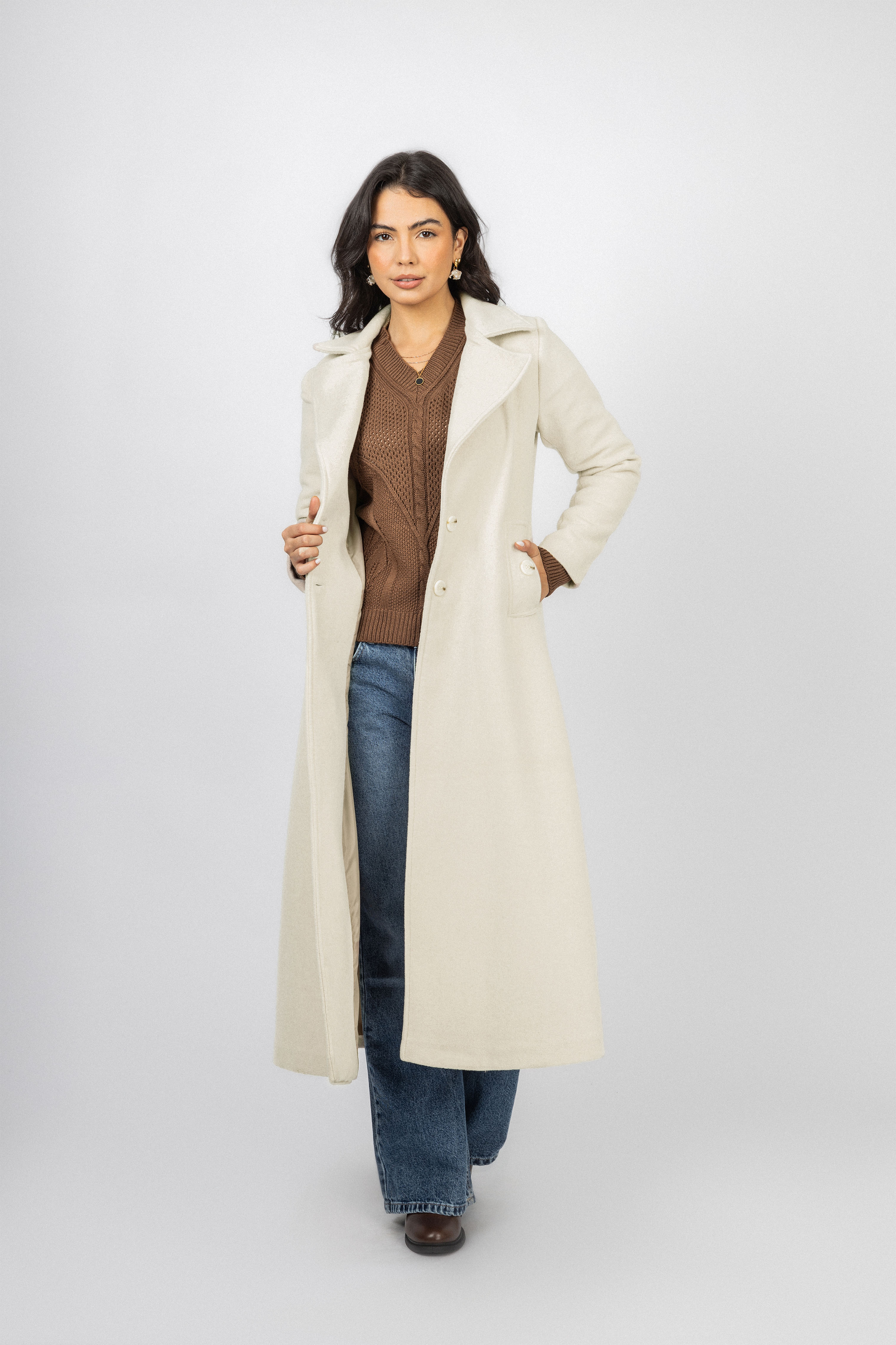 Off White Felt Full length Coat