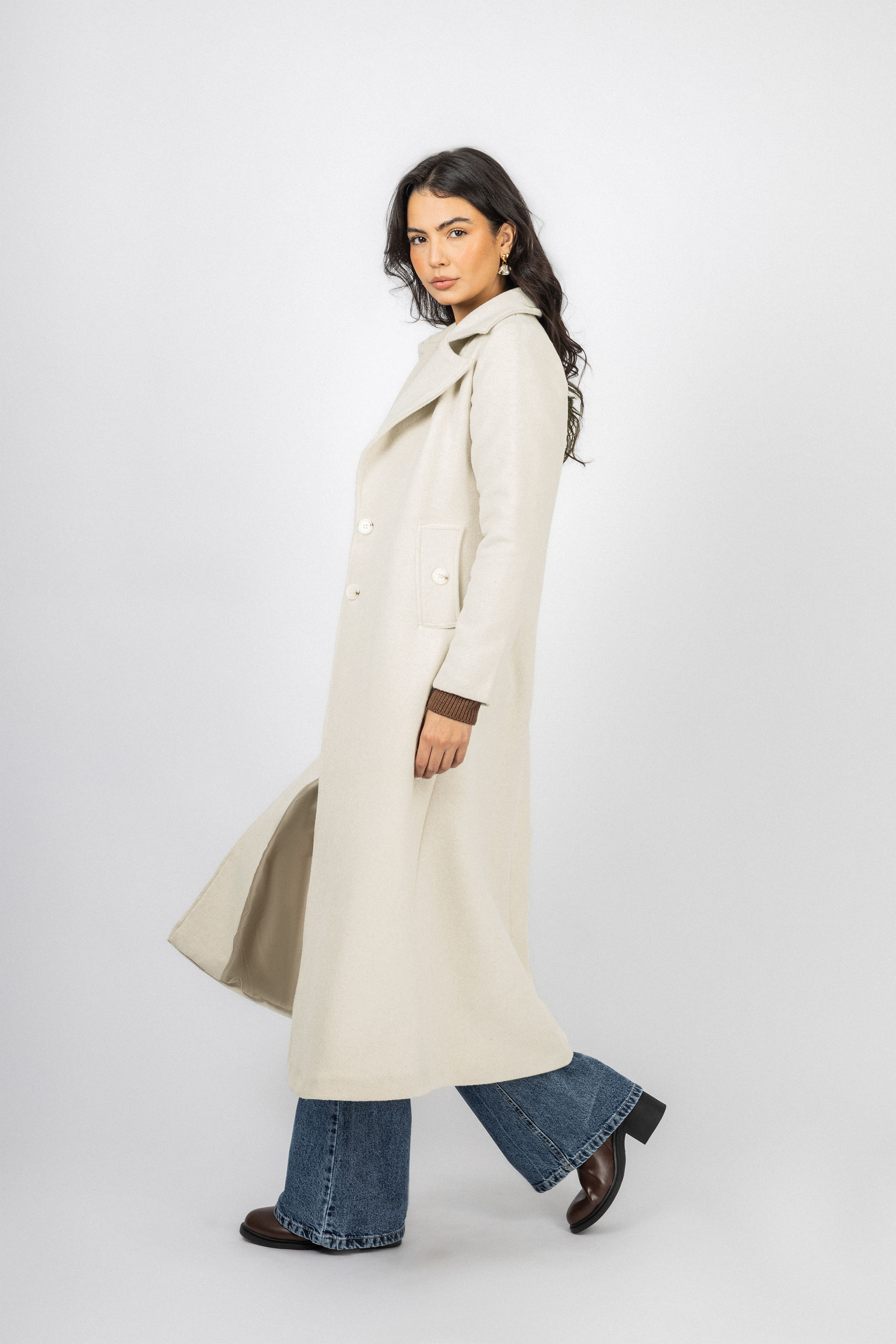 Off White Felt Full length Coat