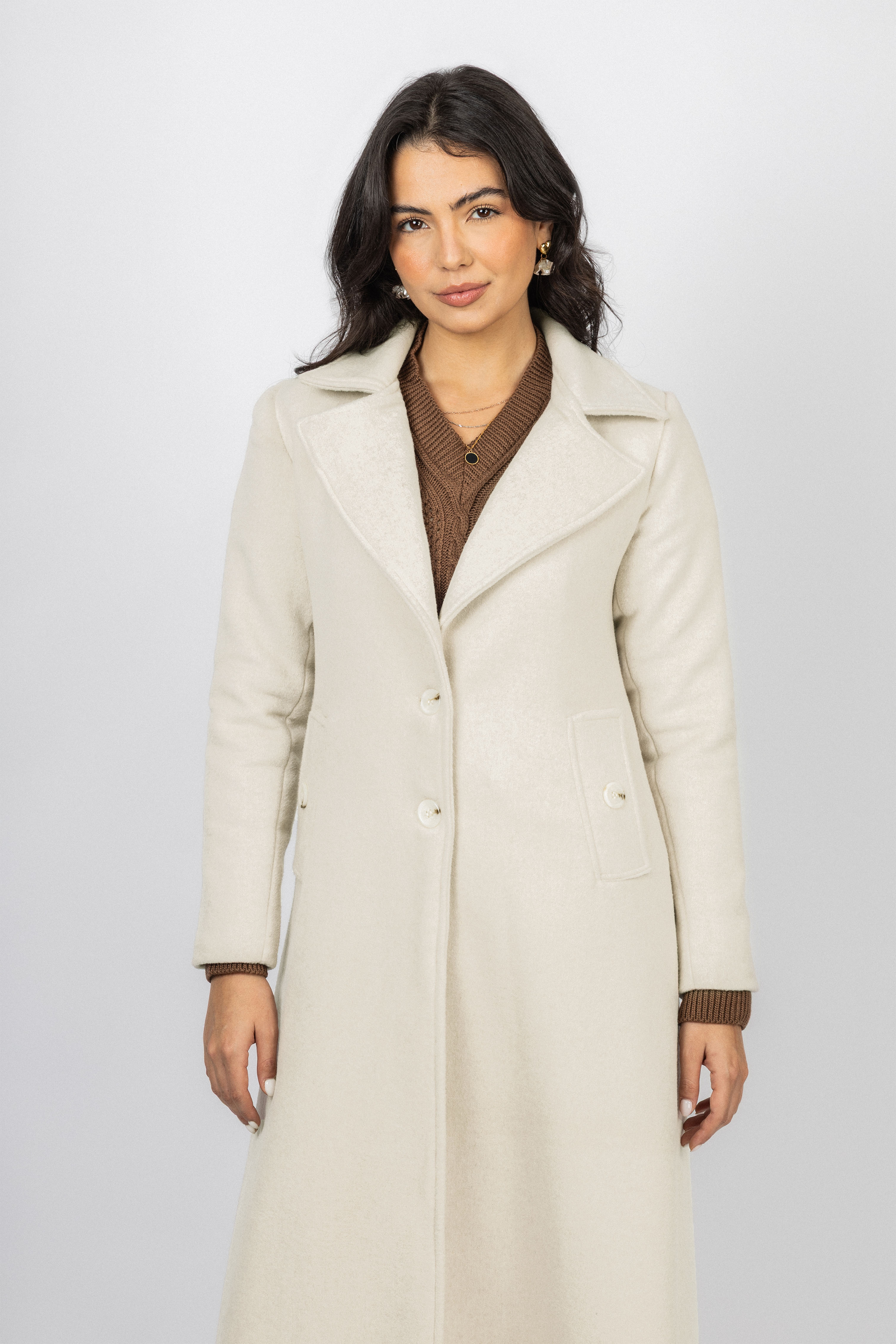 Off White Felt Full length Coat